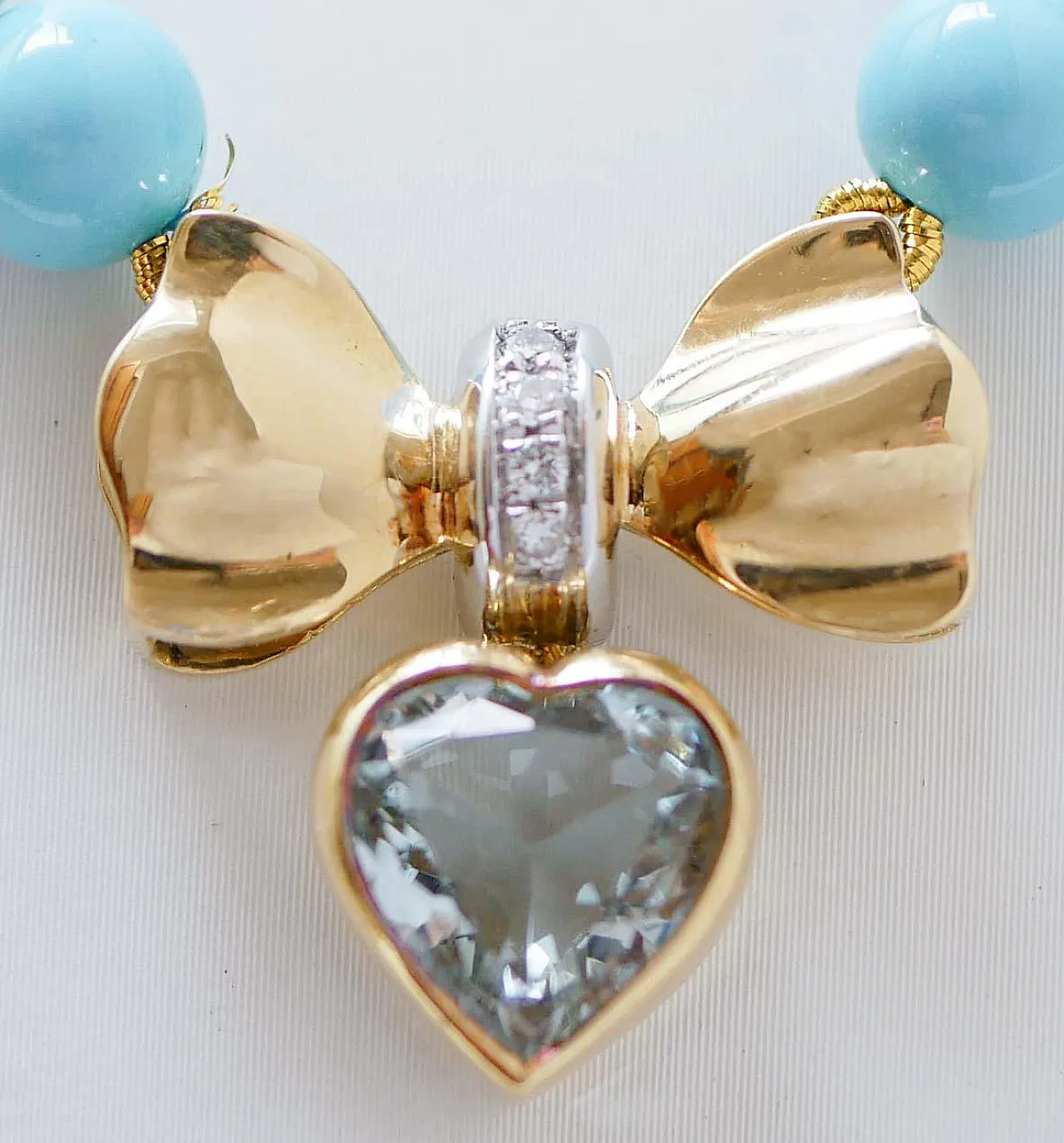 Collana in turchese, topazio, diamanti, oro giallo 18 carati, anni '50 2