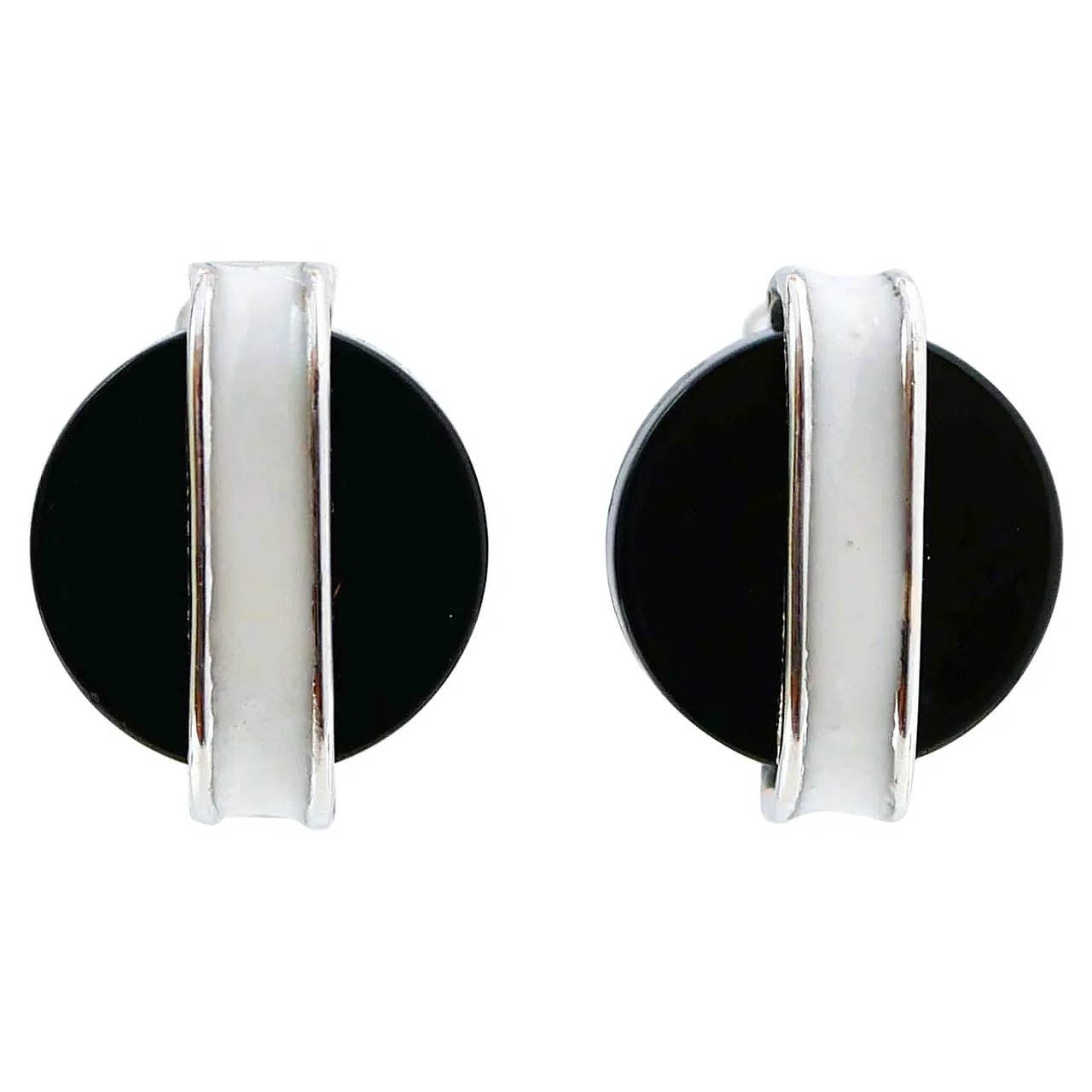 Enamel, black agate, platinum earrings, 1960s 1