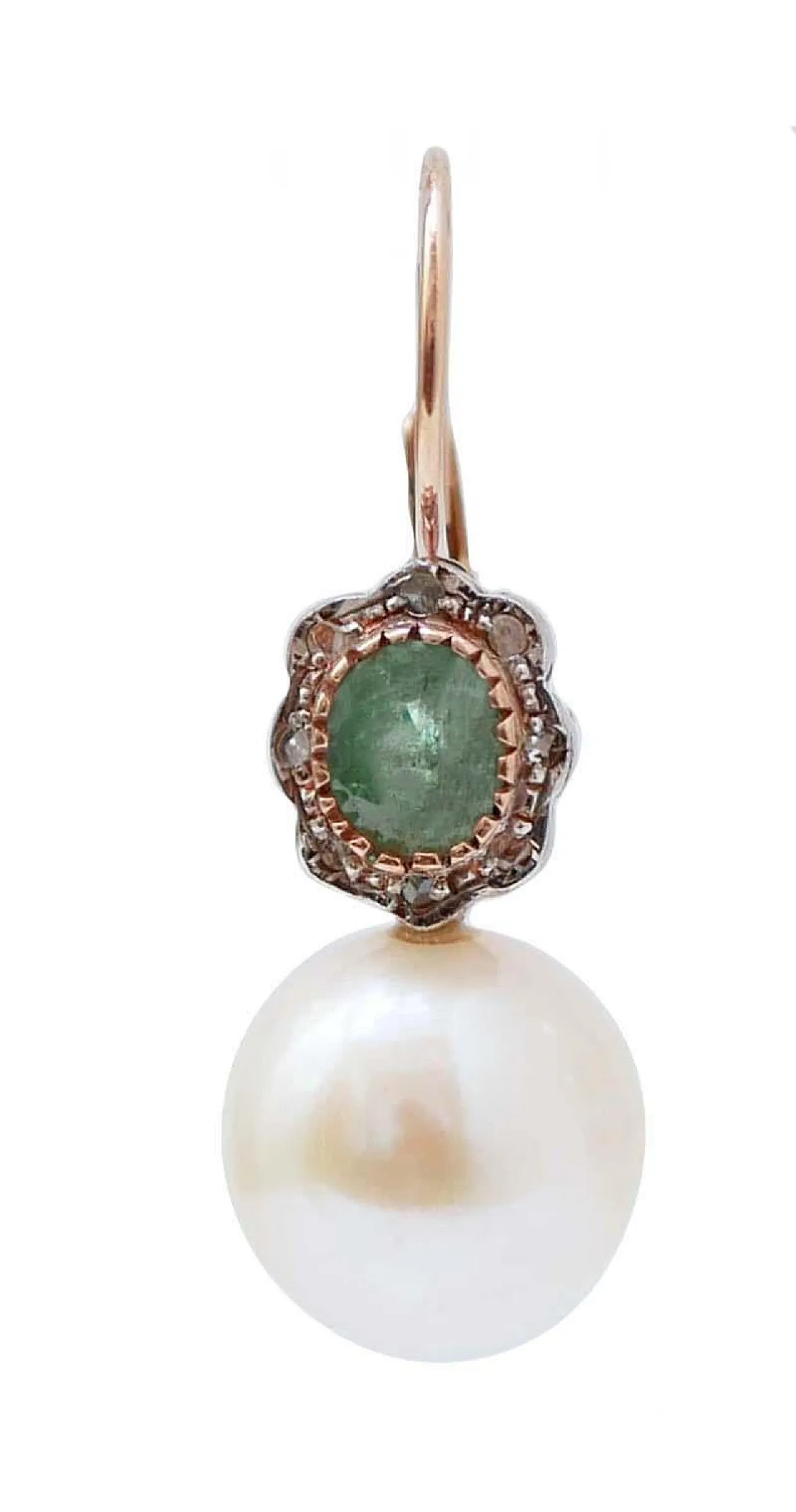 Orecchini con perle, smeraldi, diamanti, oro rosa e argento, anni '60 2
