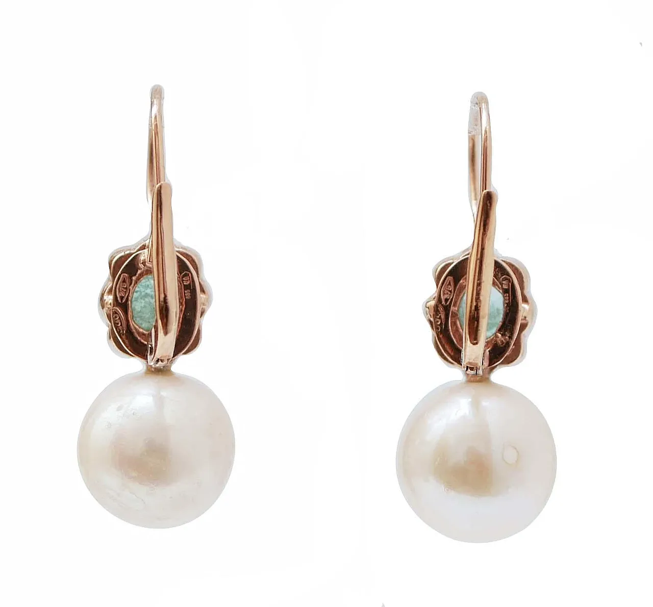 Orecchini con perle, smeraldi, diamanti, oro rosa e argento, anni '60 3