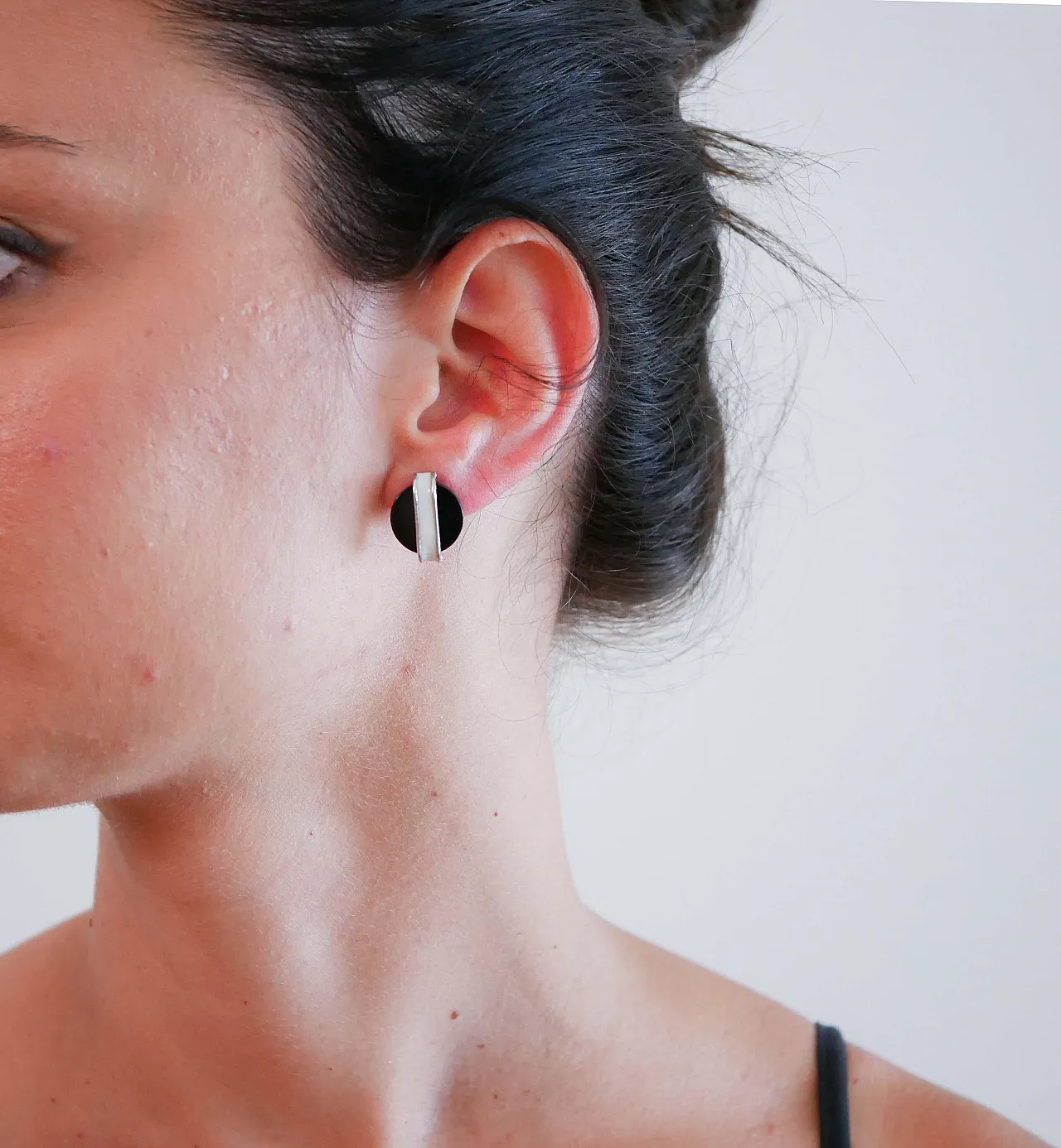 Enamel, black agate, platinum earrings, 1960s 4