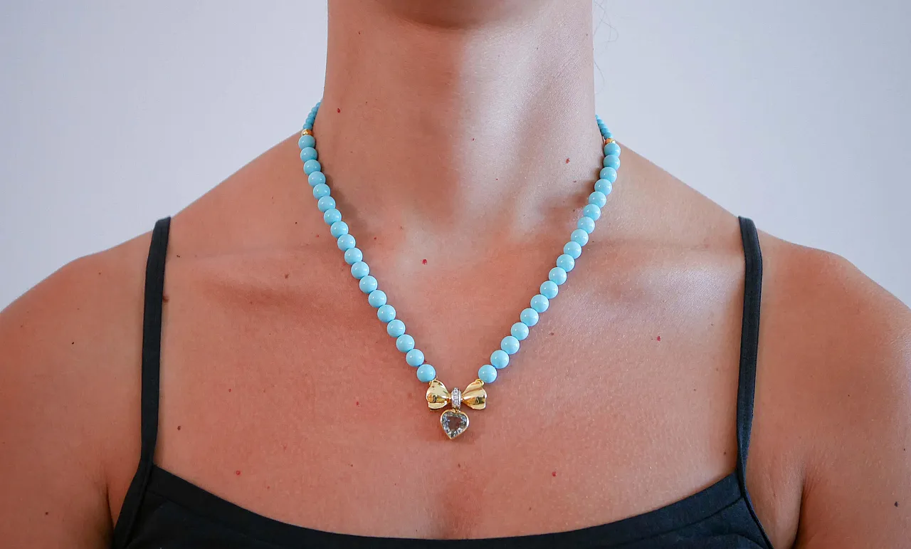 Collana in turchese, topazio, diamanti, oro giallo 18 carati, anni '50 6