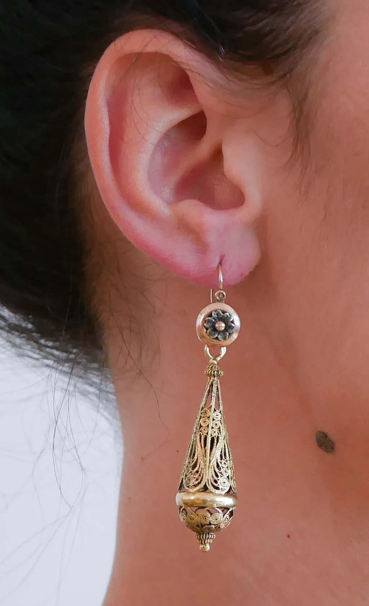 Orecchini pendenti in oro giallo, anni '50 5