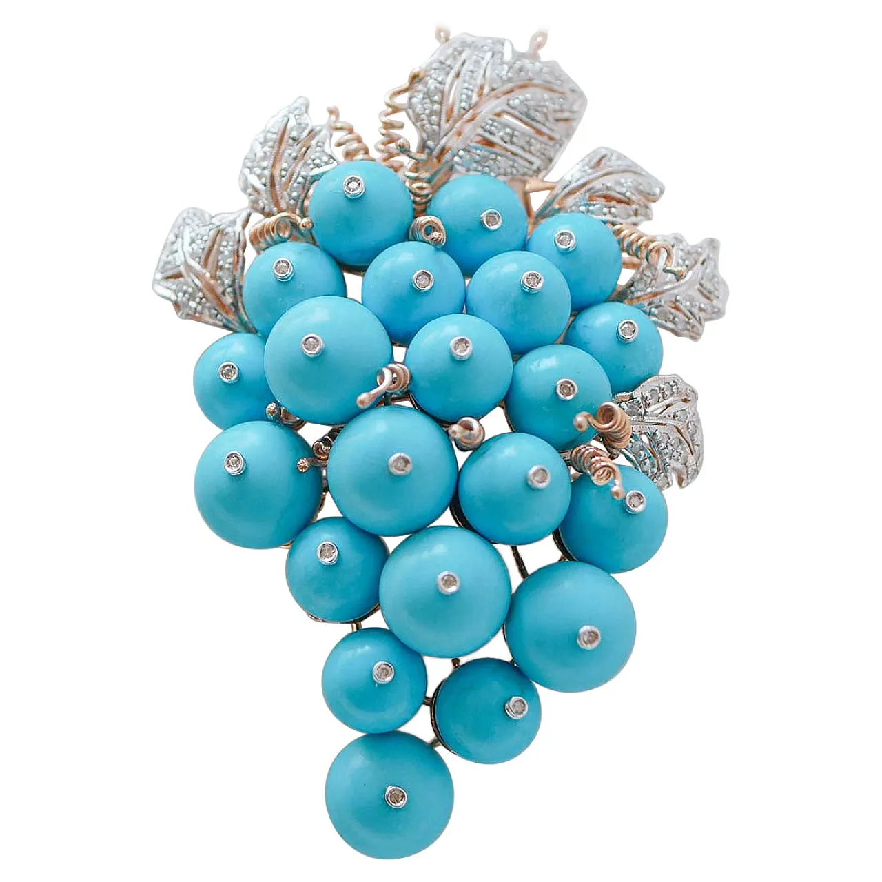 Magnesite, diamond, rose gold and silver cluster brooch, 1960s 1