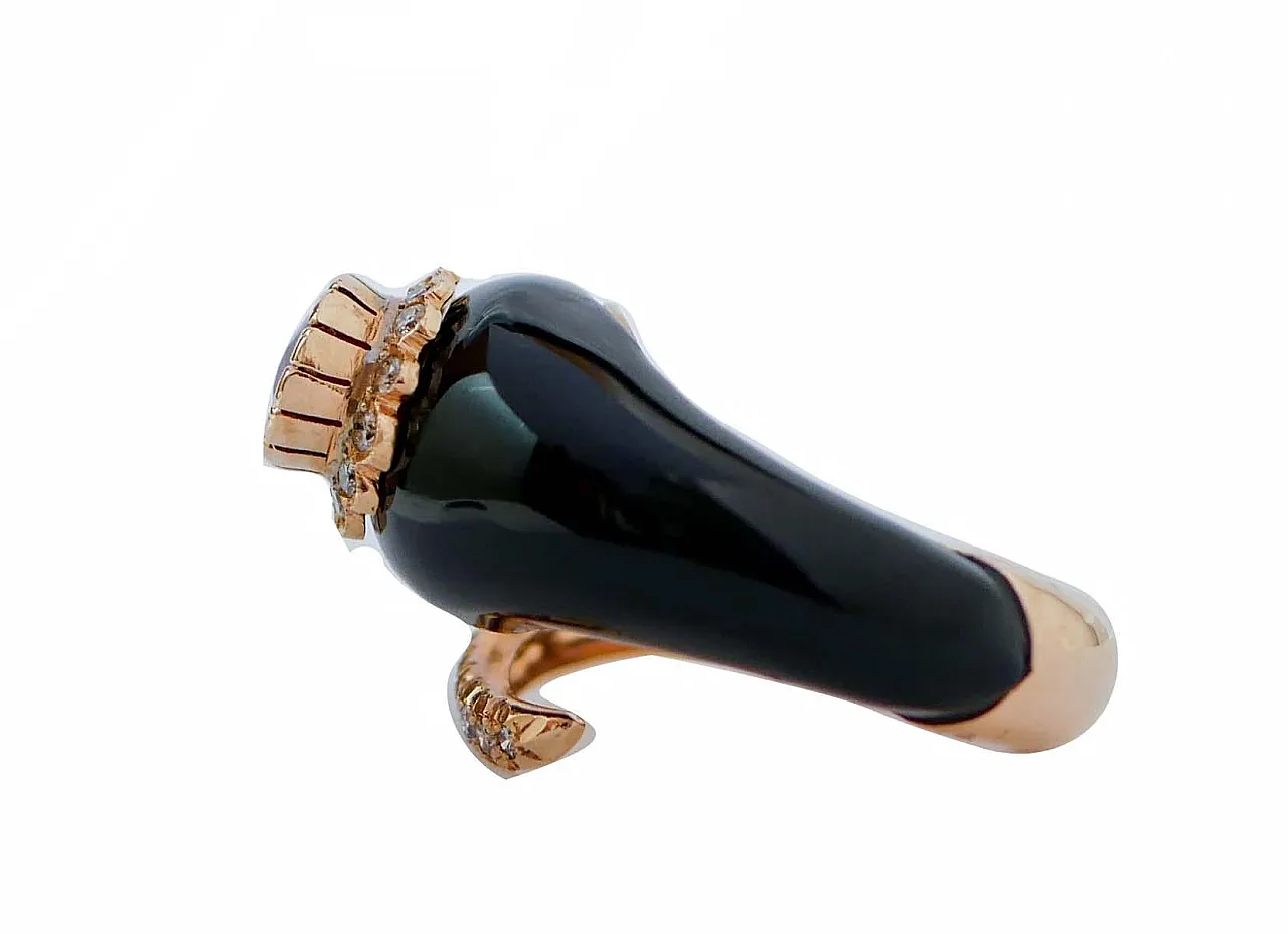 Rose gold snake ring with onyx, ruby, diamonds, 2000s 3