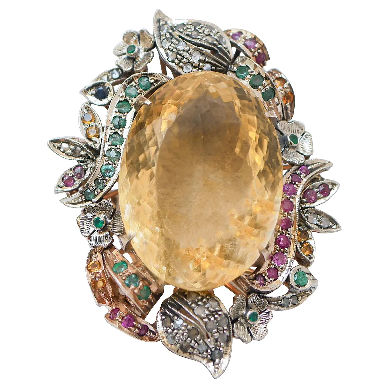 Ring with topaz, rubies, emeralds, sapphires, diamonds, 1970s 1