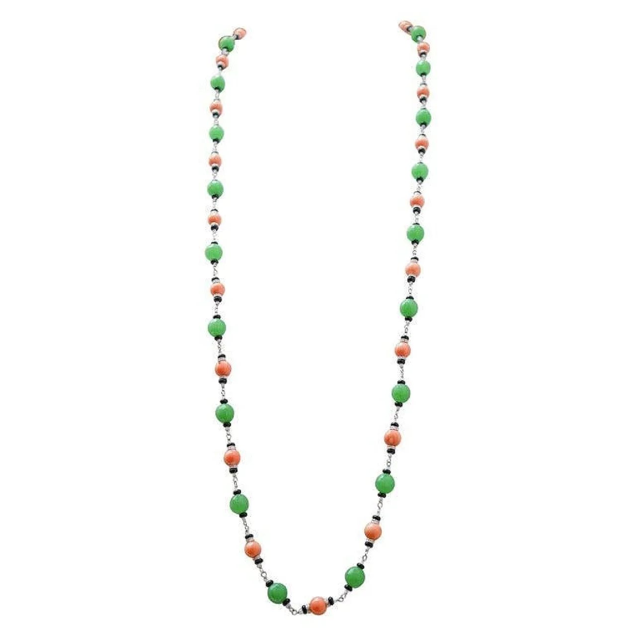 Necklace in gold, coral, onyx, jade, diamonds, crystal, 1970s 2