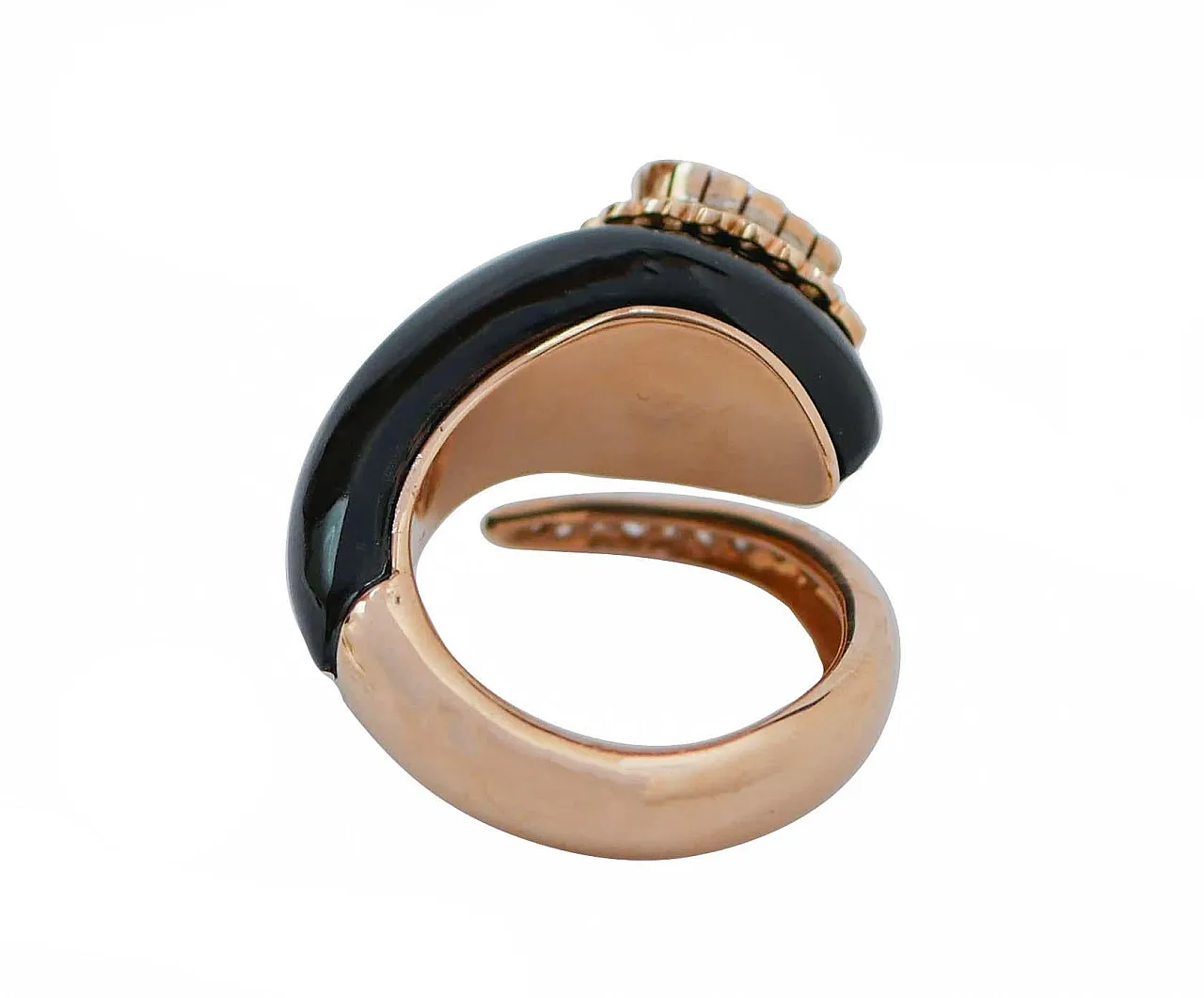 Rose gold snake ring with onyx, ruby, diamonds, 2000s 4