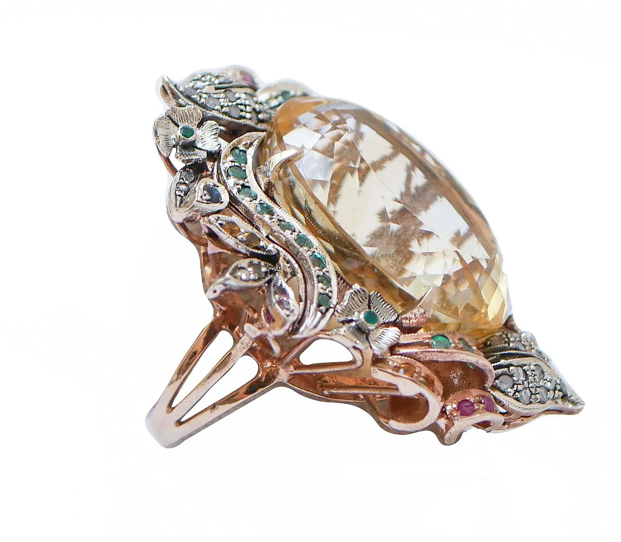 Ring with topaz, rubies, emeralds, sapphires, diamonds, 1970s 2