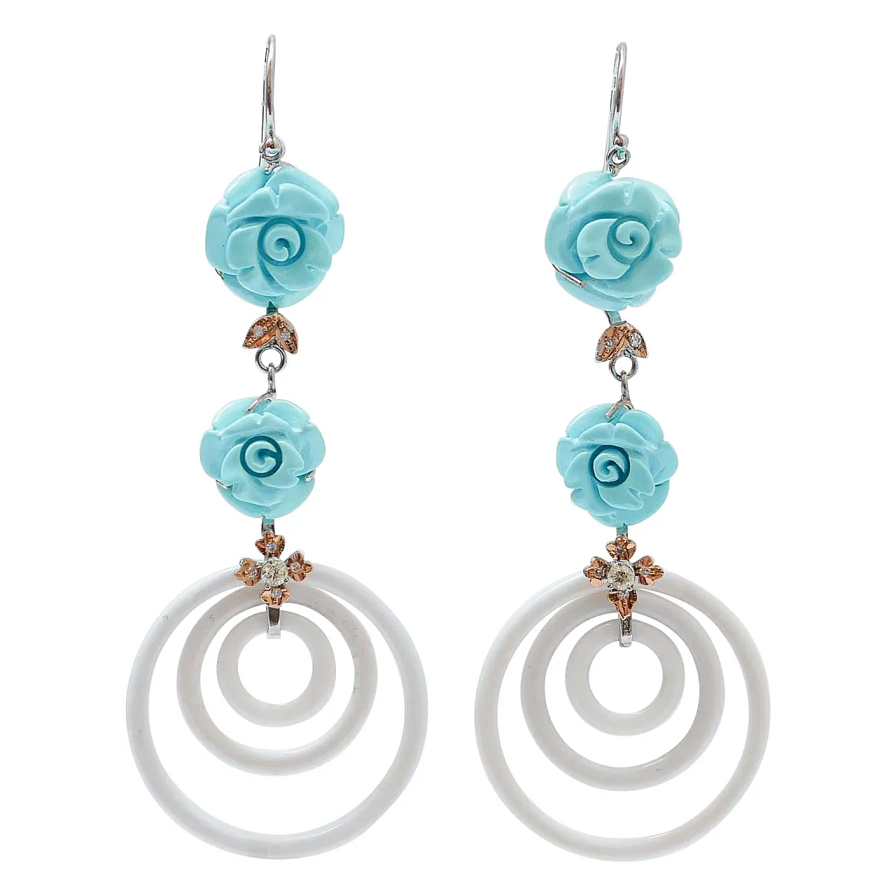Earrings in turquoise, agate, diamonds, gold, 1950s 1
