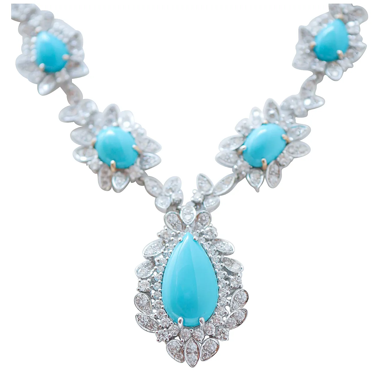 14K white gold necklace with turquoise and diamonds, 1970s 1