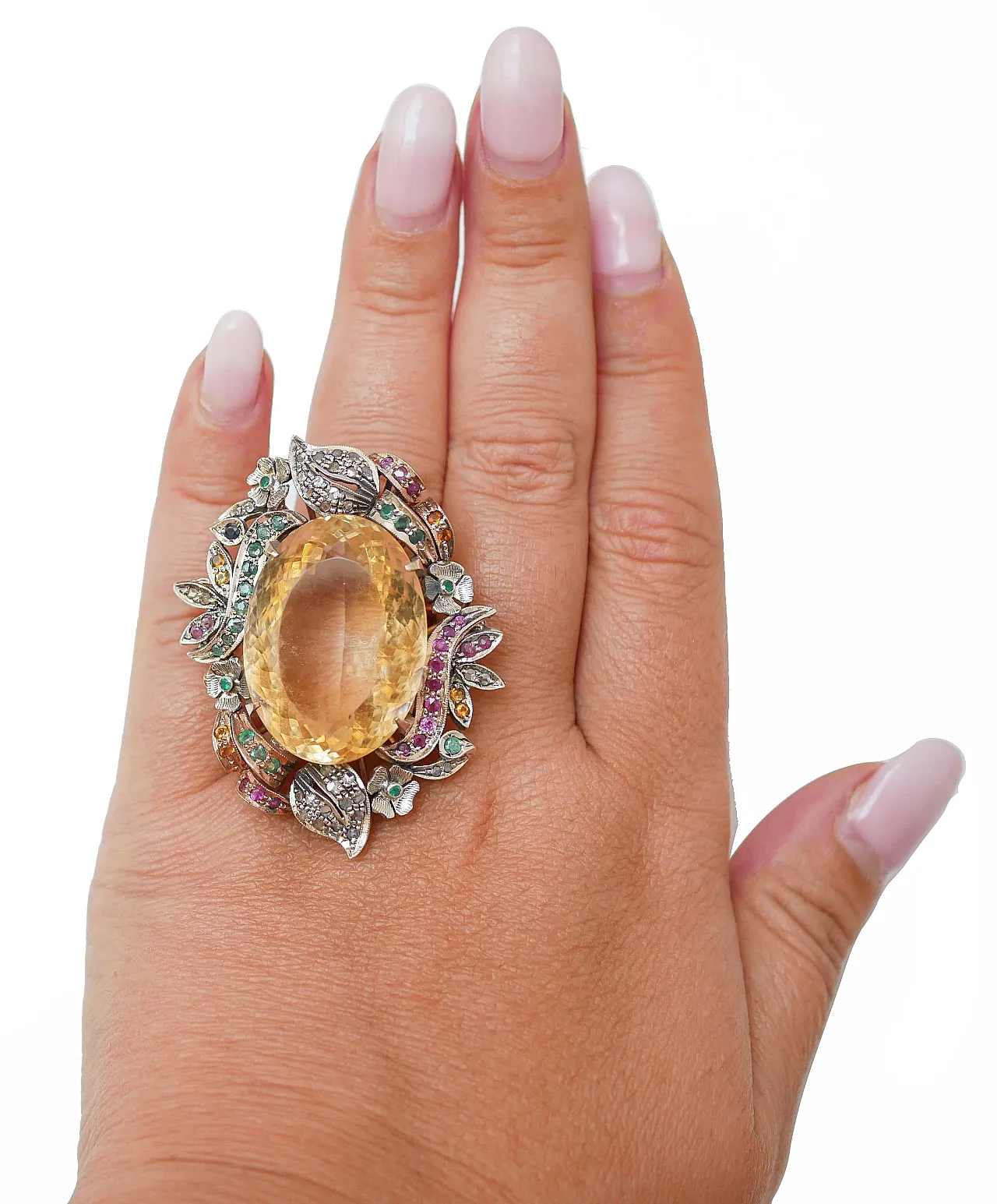 Ring with topaz, rubies, emeralds, sapphires, diamonds, 1970s 4