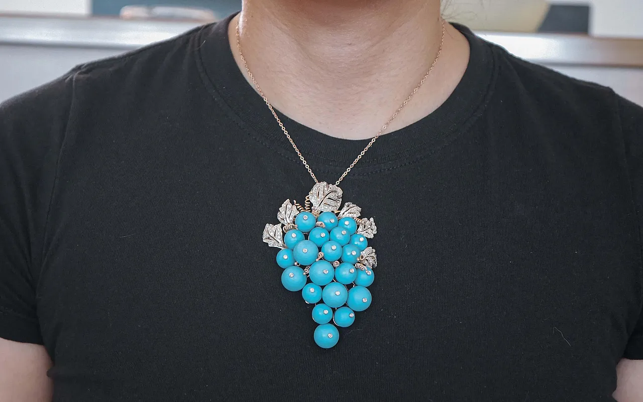 Magnesite, diamond, rose gold and silver cluster brooch, 1960s 5