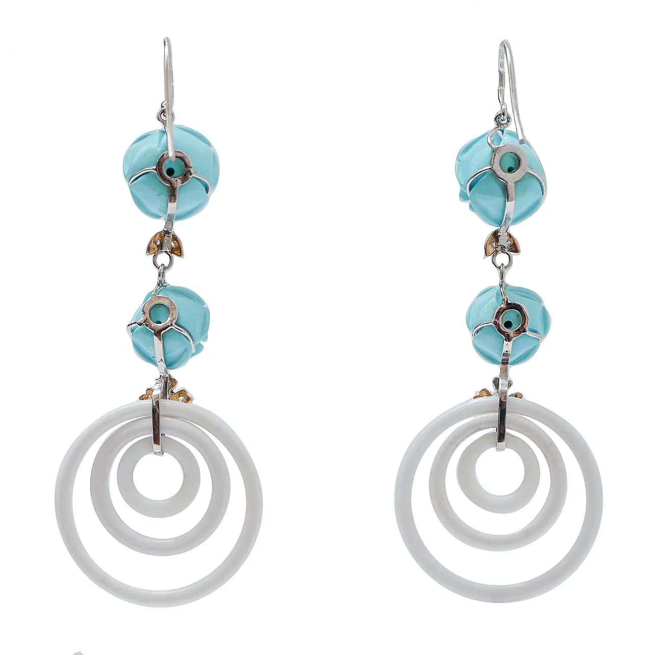 Earrings in turquoise, agate, diamonds, gold, 1950s 3