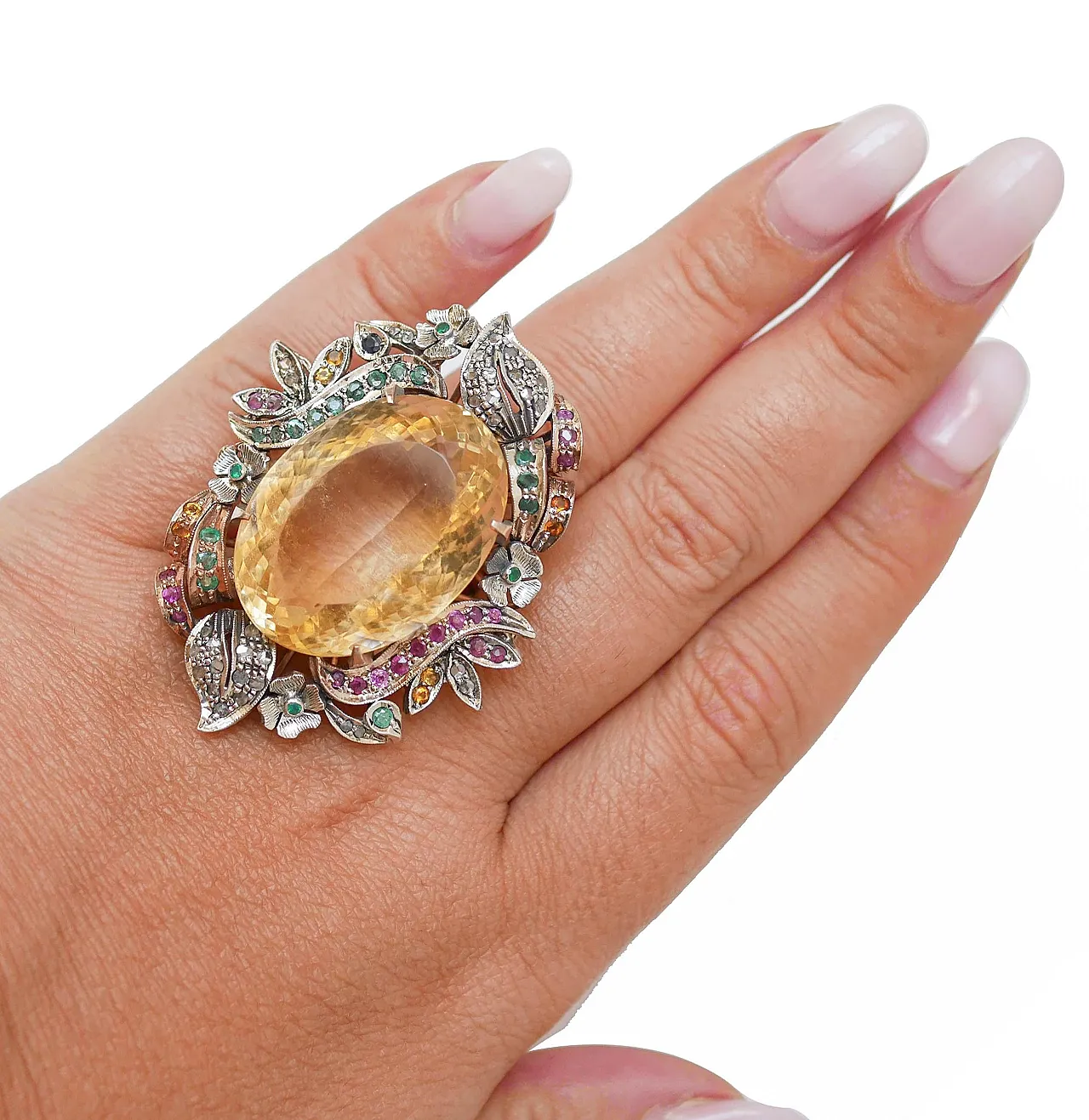 Ring with topaz, rubies, emeralds, sapphires, diamonds, 1970s 5