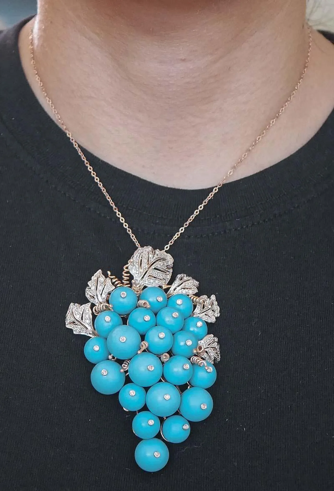 Magnesite, diamond, rose gold and silver cluster brooch, 1960s 6