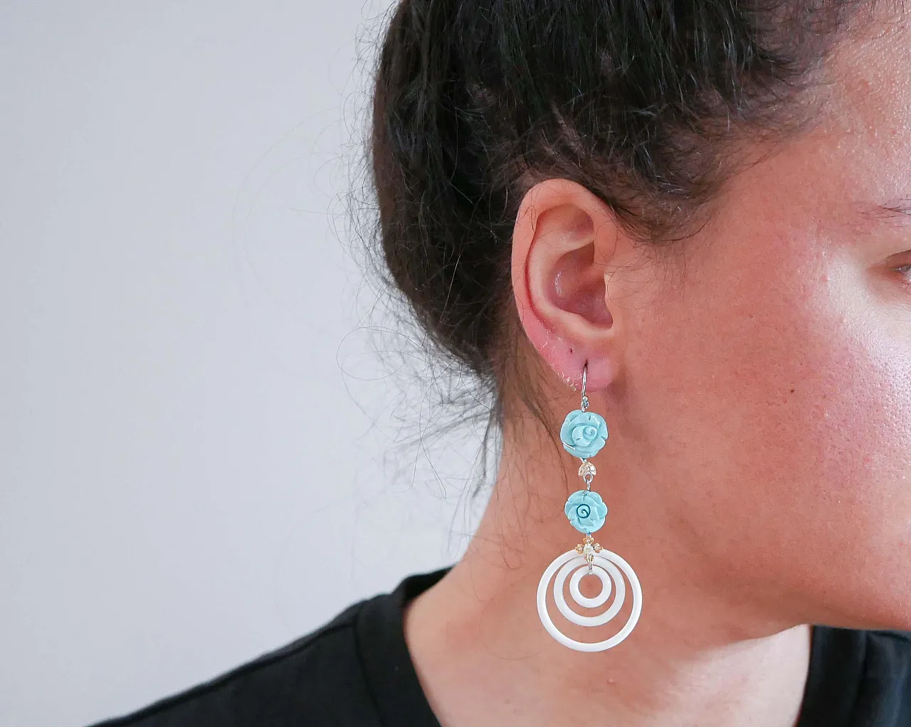 Earrings in turquoise, agate, diamonds, gold, 1950s 4