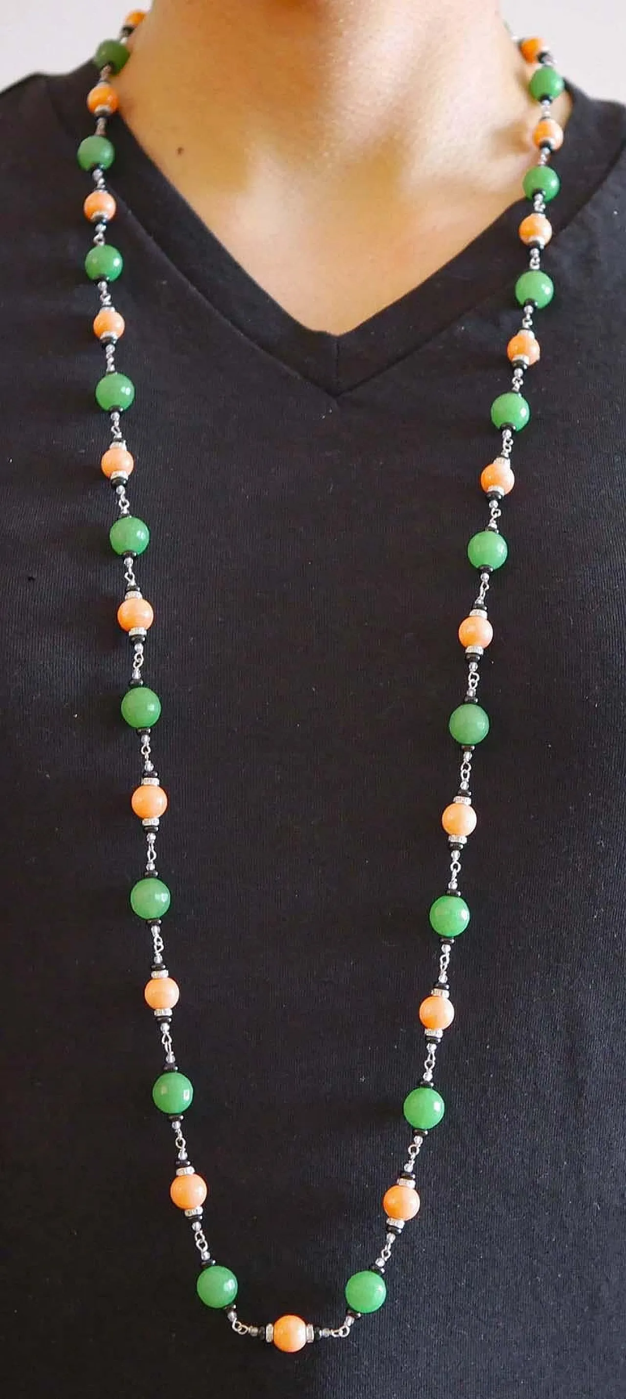 Necklace in gold, coral, onyx, jade, diamonds, crystal, 1970s 6