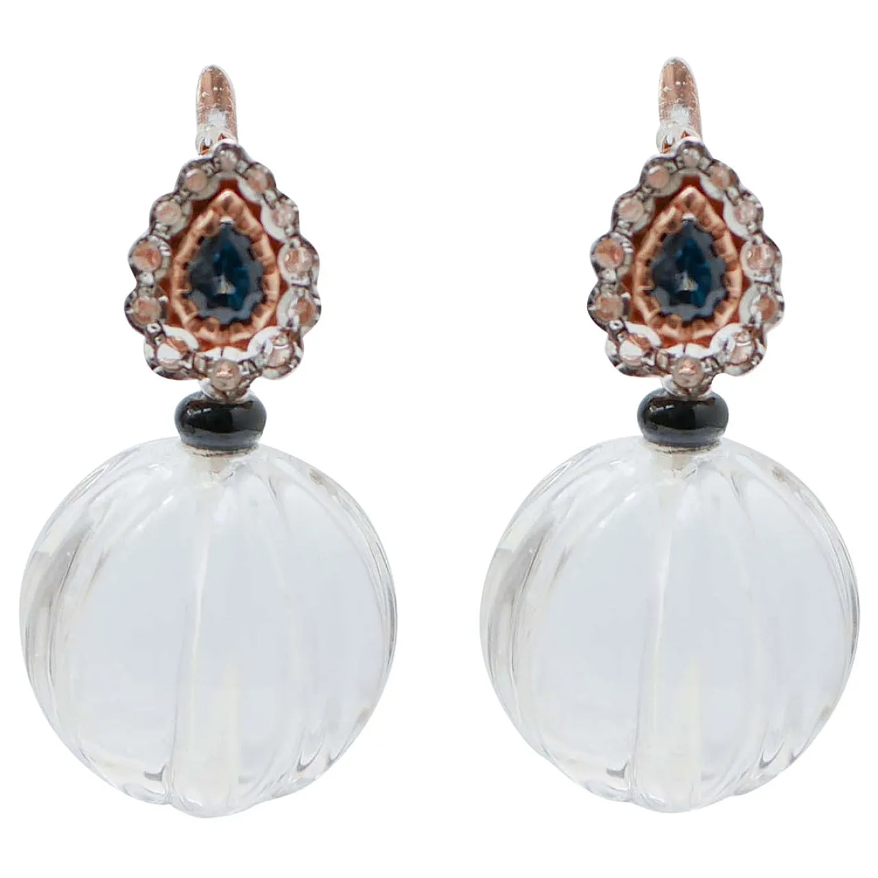 Crystal, onyx, diamond, sapphire, gold and silver earrings, 1960s 1