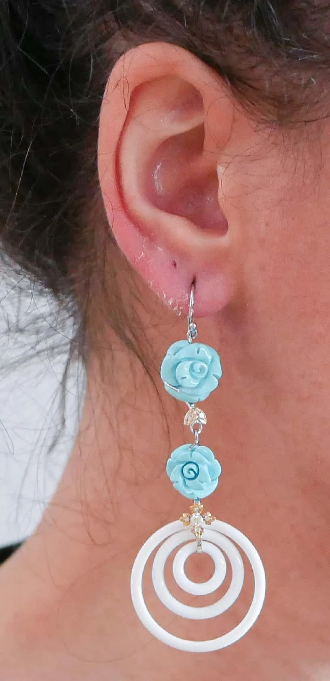 Earrings in turquoise, agate, diamonds, gold, 1950s 5