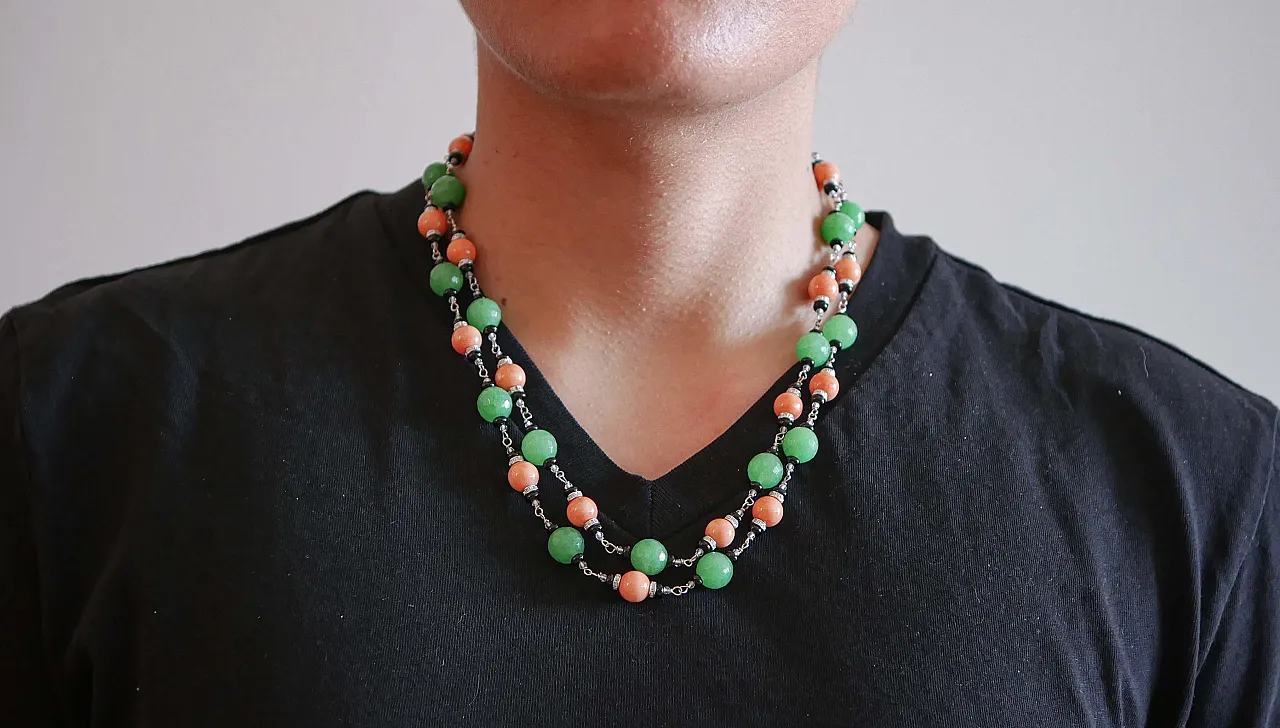 Necklace in gold, coral, onyx, jade, diamonds, crystal, 1970s 7