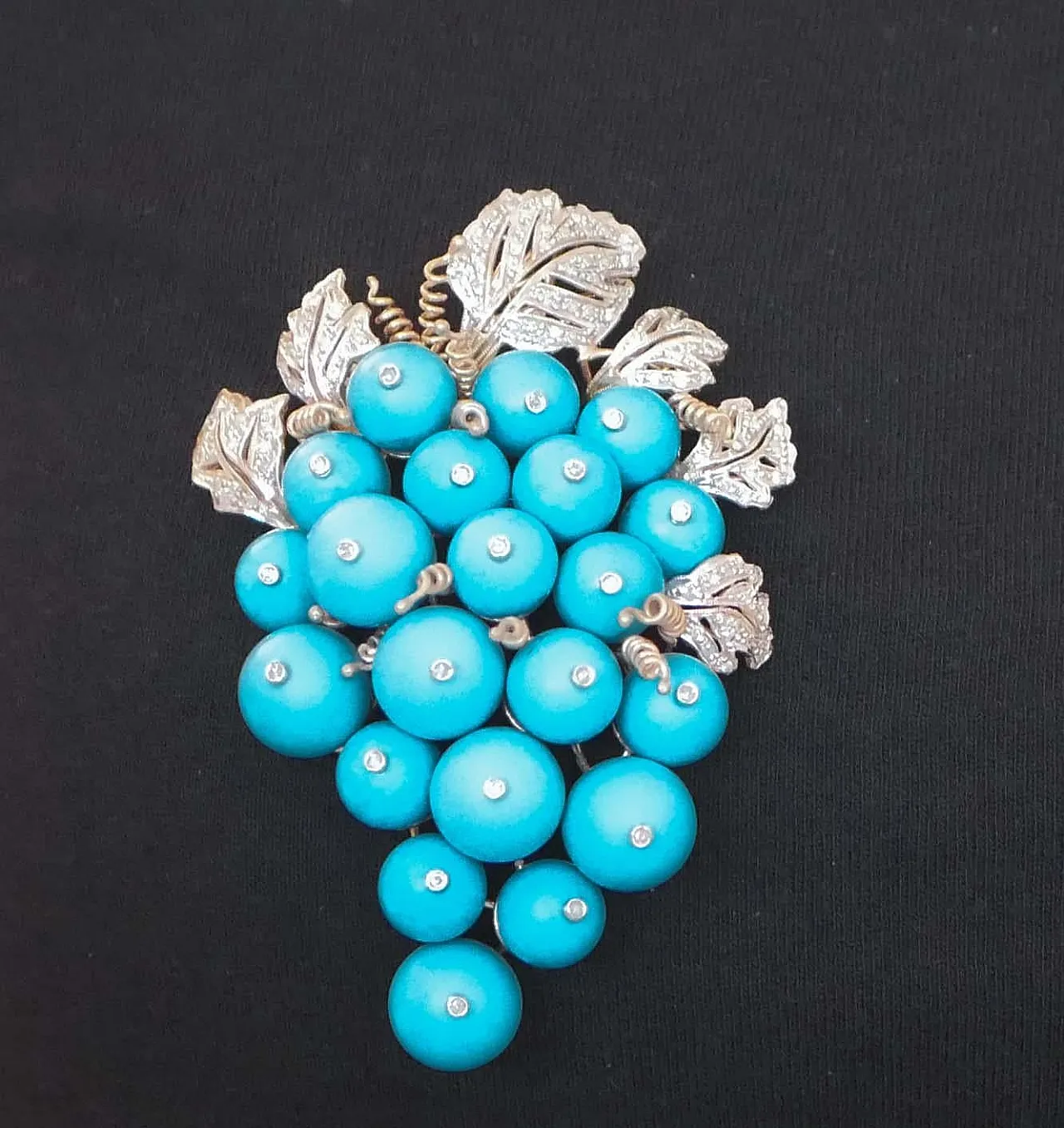 Magnesite, diamond, rose gold and silver cluster brooch, 1960s 8