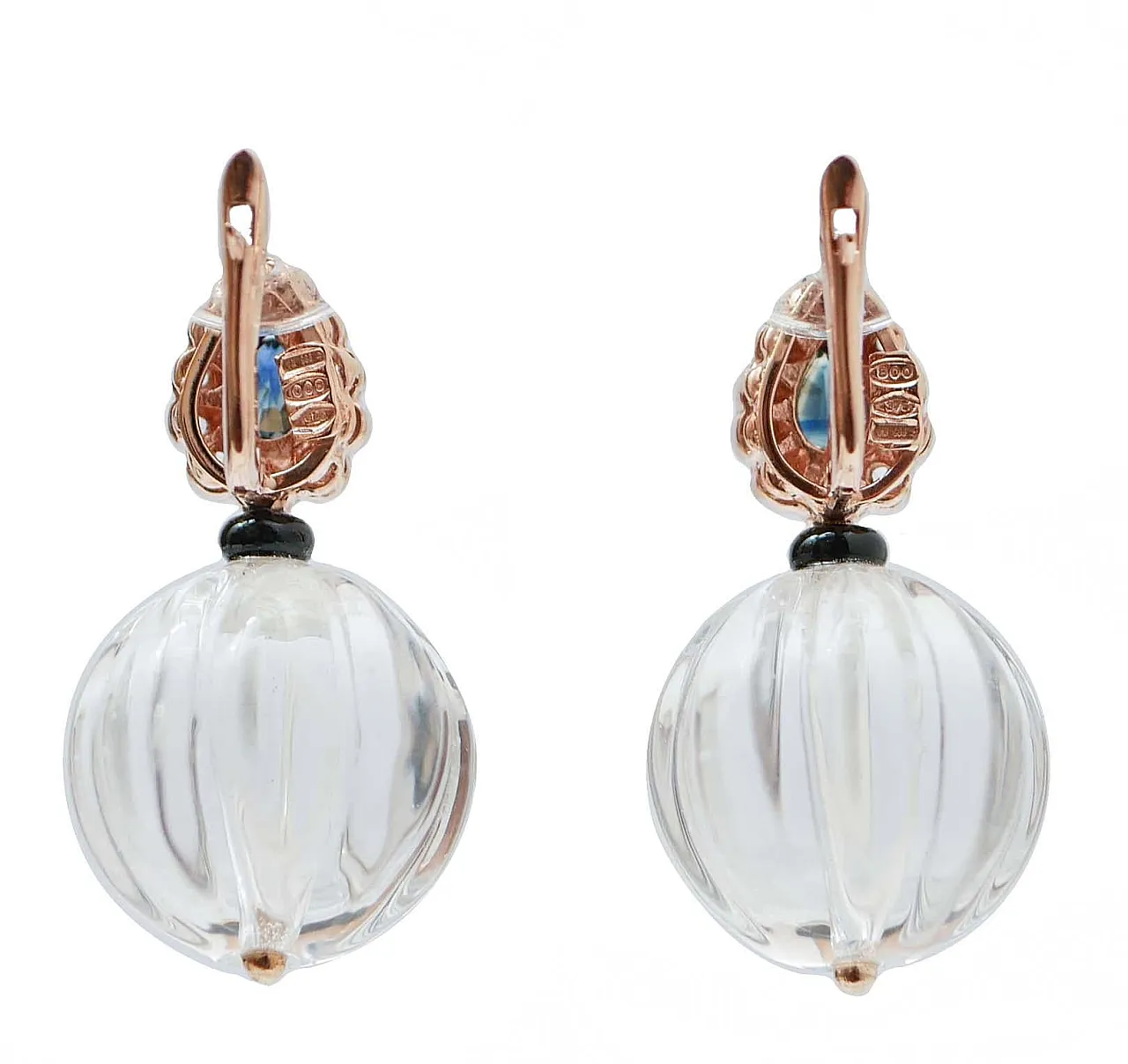 Crystal, onyx, diamond, sapphire, gold and silver earrings, 1960s 3