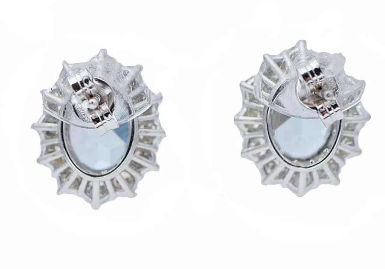Aquamarine, diamonds, 18K white gold earrings, 2000s 3