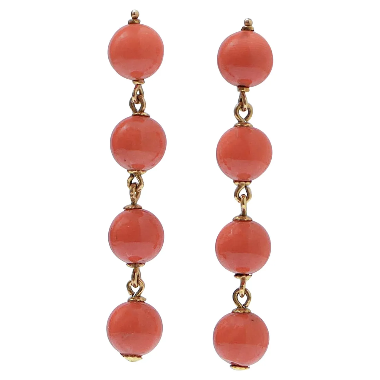 18K yellow gold earrings with coral, 1950s 1