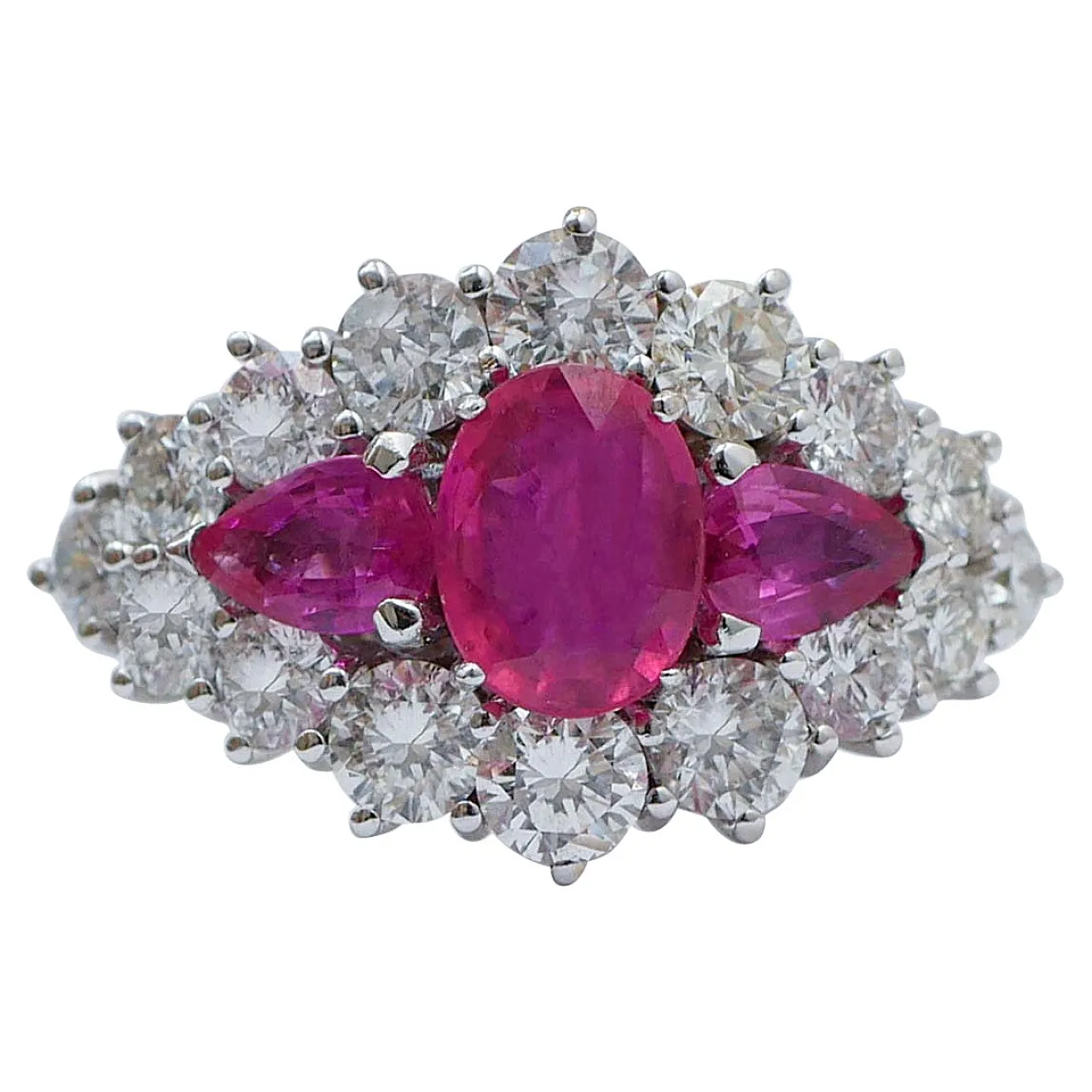 14K white gold ring with rubies and diamonds, 1960s 1