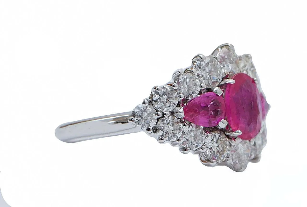 14K white gold ring with rubies and diamonds, 1960s 2