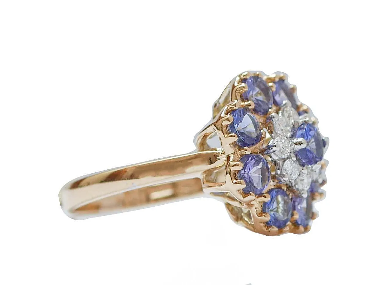Anello con tanzanite, diamanti e oro rosa 18 carati, anni 2000 2
