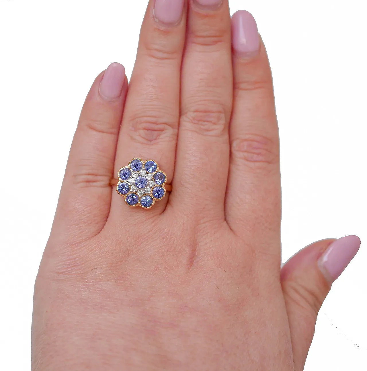 Anello con tanzanite, diamanti e oro rosa 18 carati, anni 2000 4