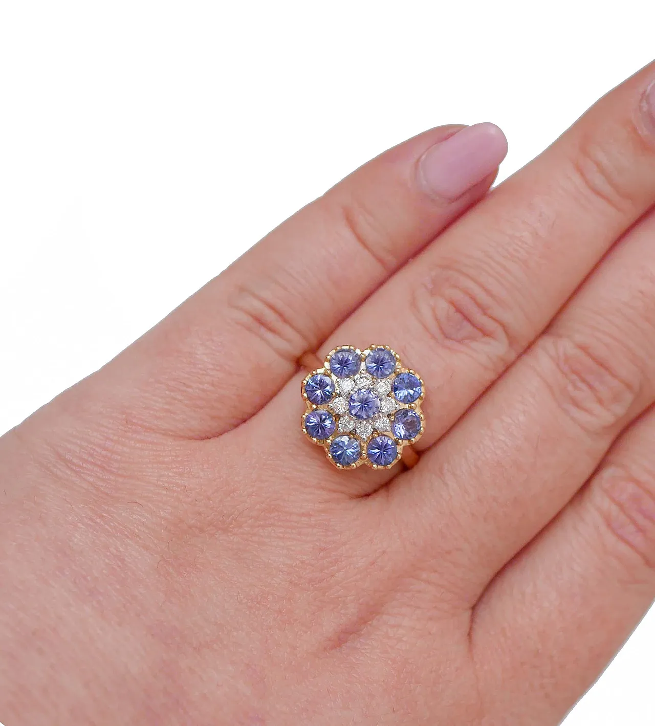 Anello con tanzanite, diamanti e oro rosa 18 carati, anni 2000 5