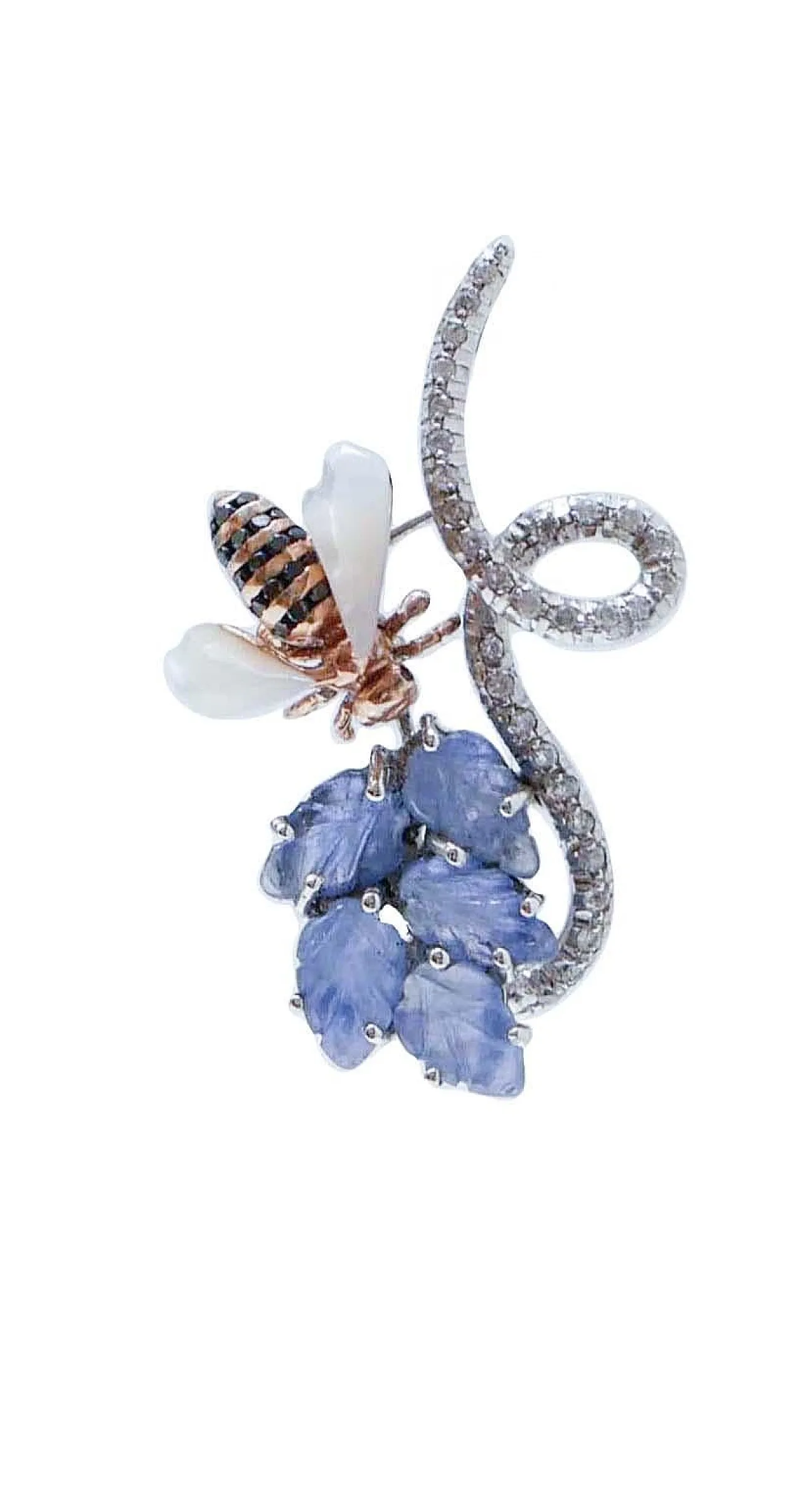 Orecchini oro, platino, zaffiri, pietre bianche, diamanti, anni '80 2