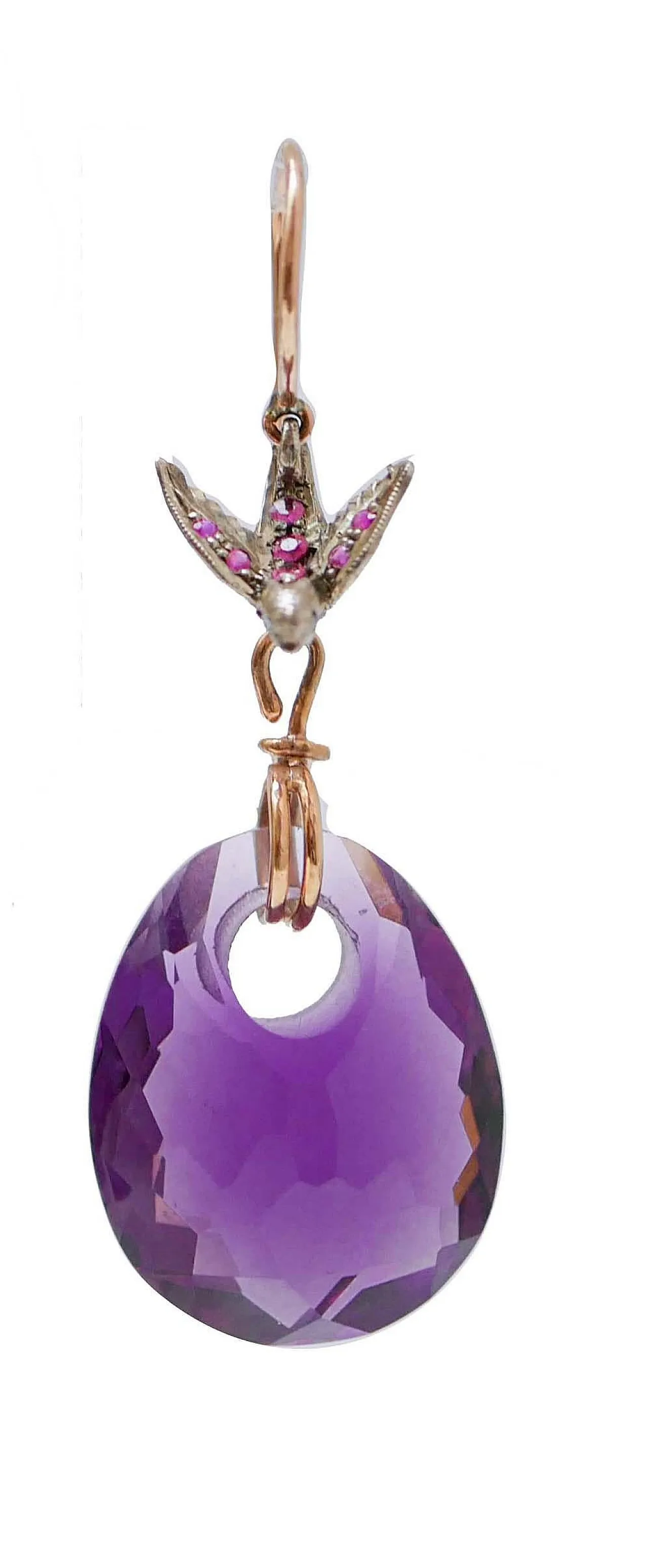 Orecchini in oro, argento ametiste, rubini, diamanti, anni 2000 3