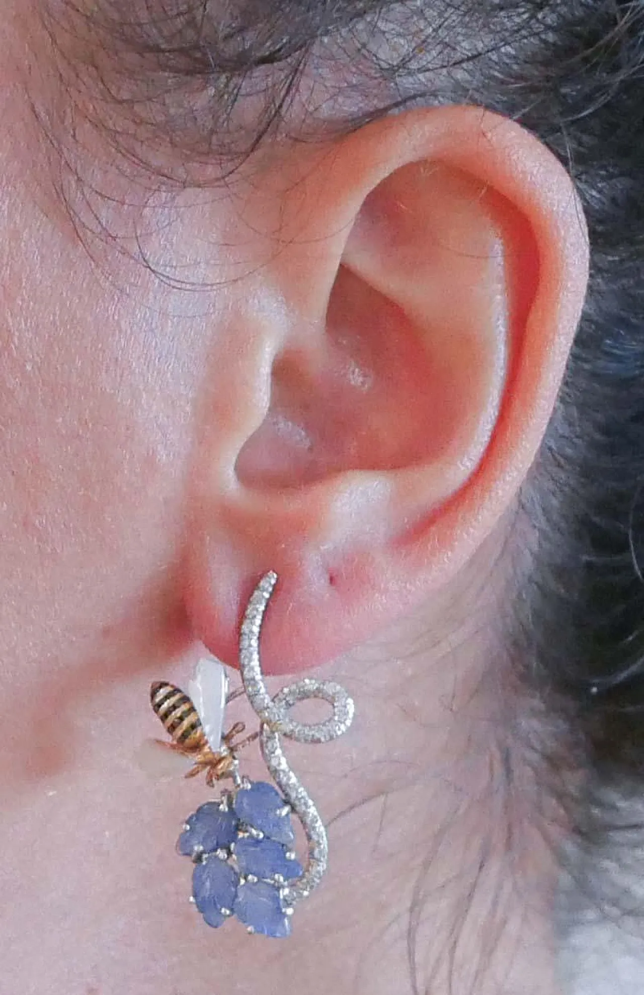 Orecchini oro, platino, zaffiri, pietre bianche, diamanti, anni '80 5