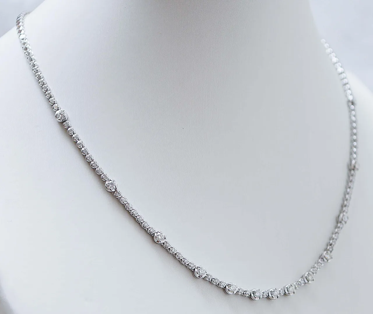 White gold tennis necklace with diamonds, 2000s 2