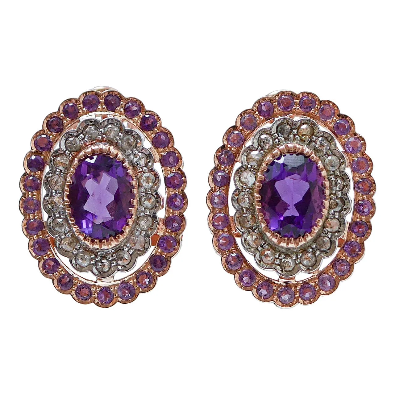 Orecchini con ametiste, diamanti, oro rosa e argento, anni '50 1