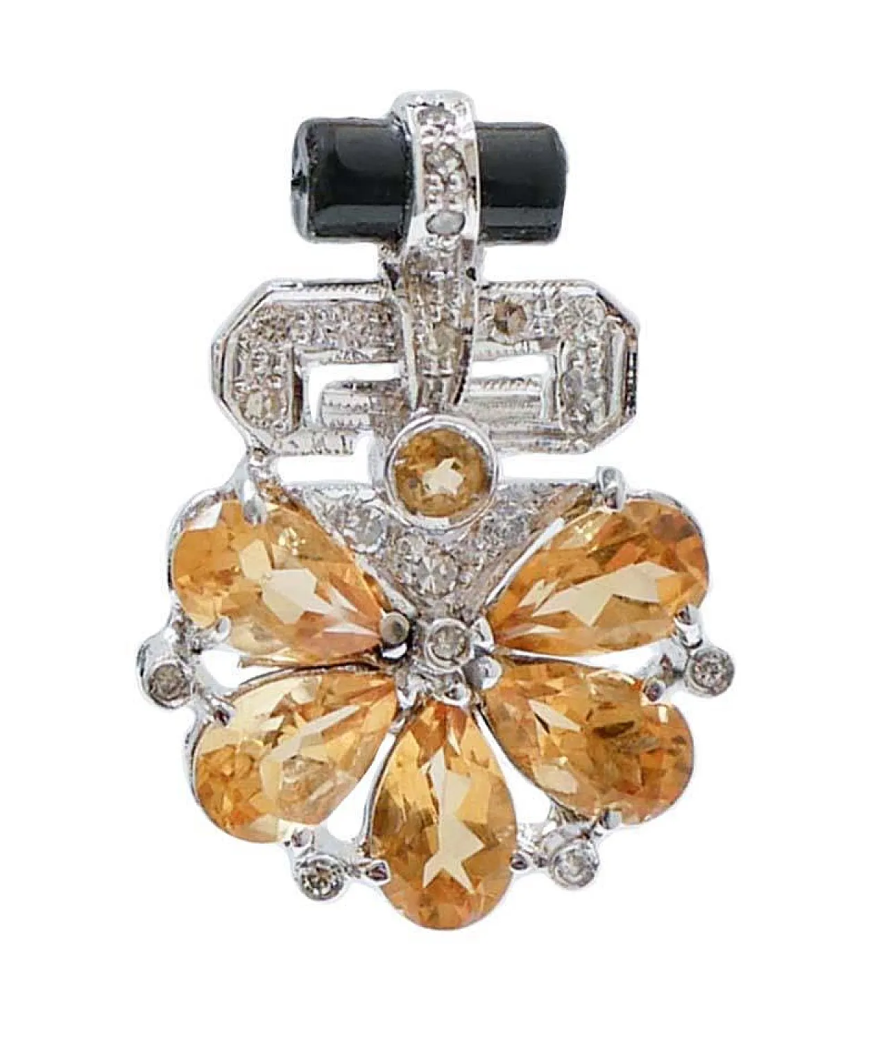 Earrings in topaz, onyx, diamonds, platinum and white gold, 1970s 2