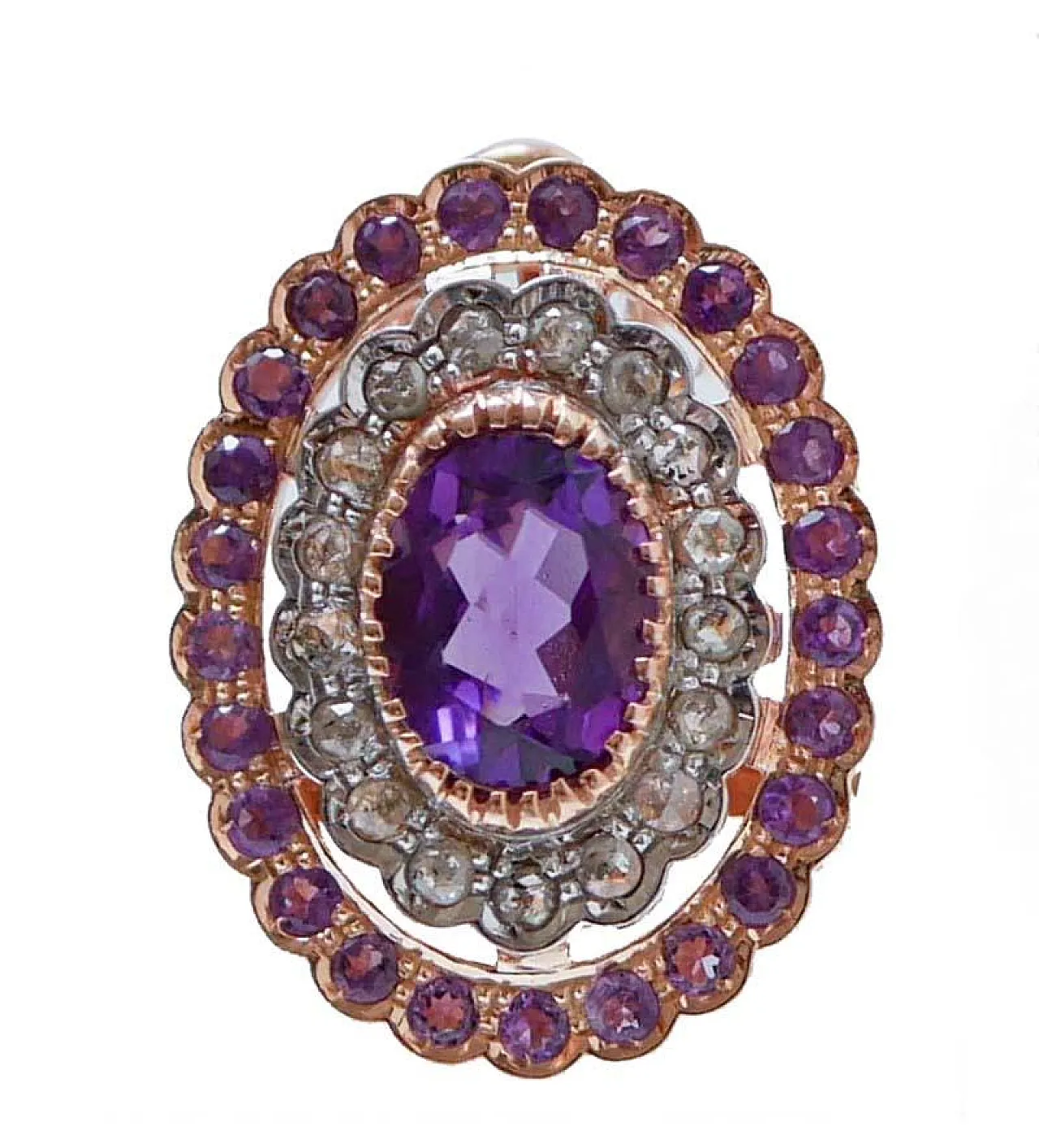 Orecchini con ametiste, diamanti, oro rosa e argento, anni '50 2