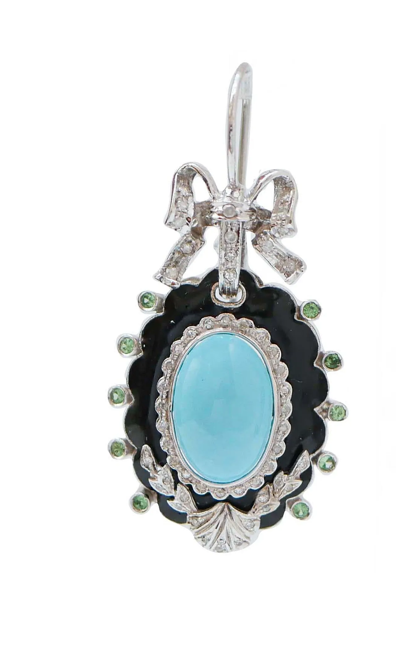Orecchini in turchese, tsavoriti, diamanti, smalto, oro, anni '60 2