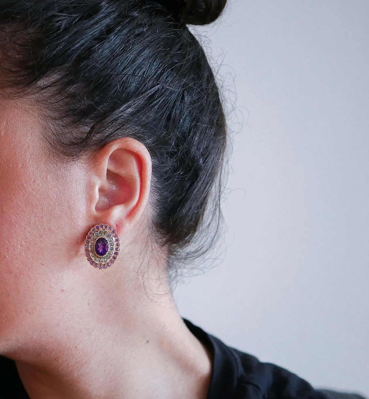 Orecchini con ametiste, diamanti, oro rosa e argento, anni '50 4