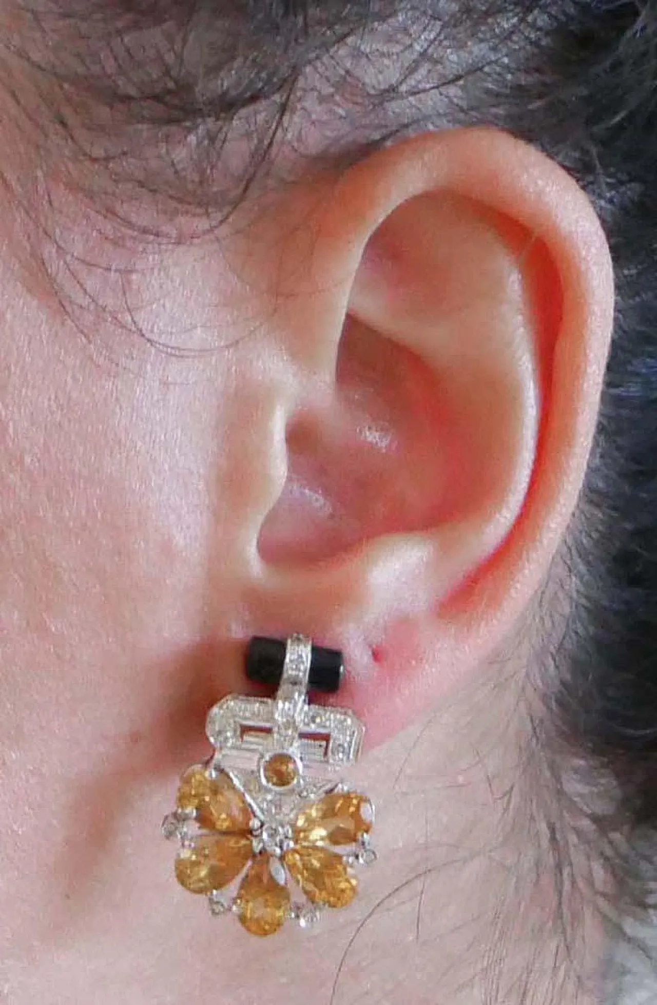 Earrings in topaz, onyx, diamonds, platinum and white gold, 1970s 5