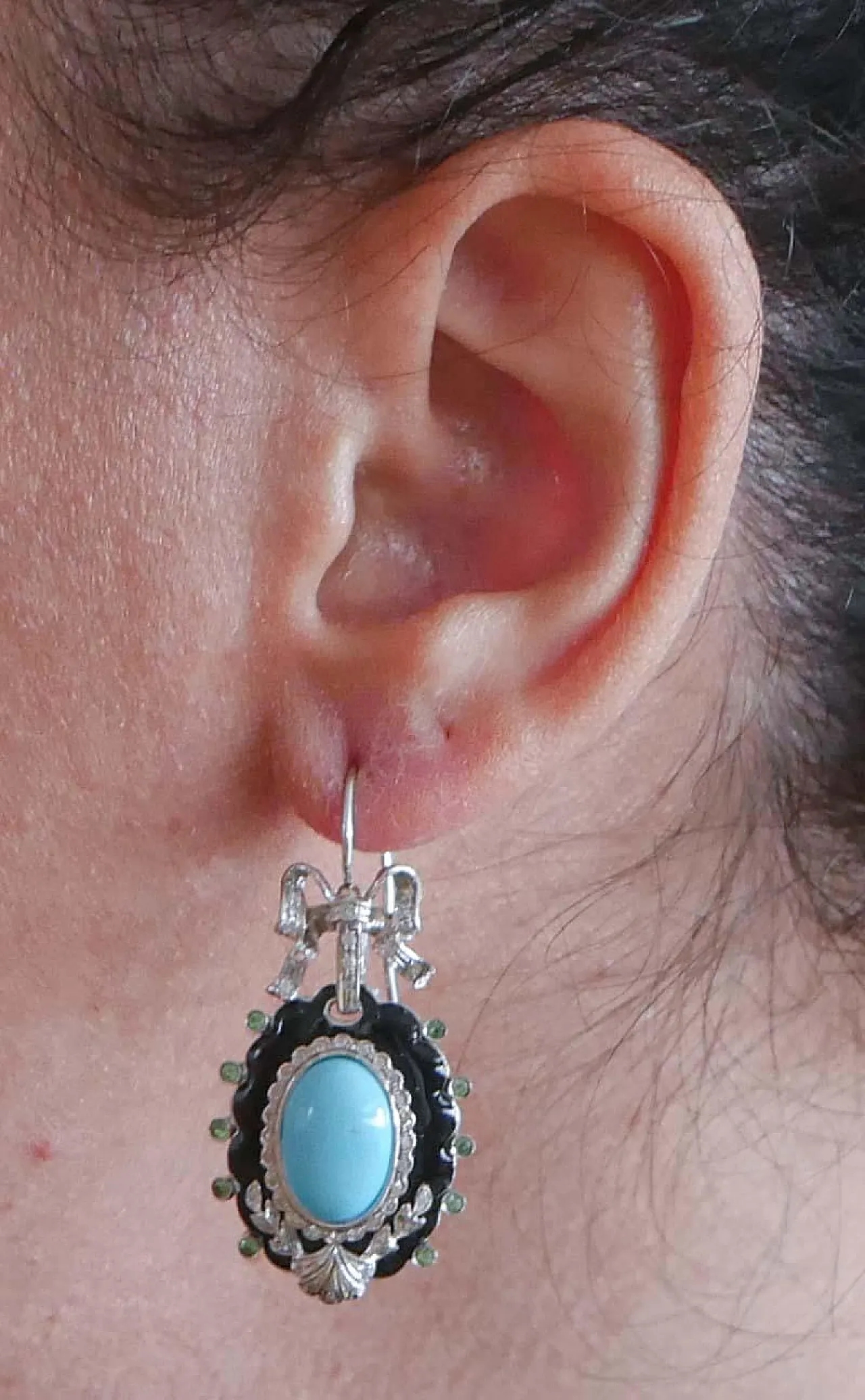 Orecchini in turchese, tsavoriti, diamanti, smalto, oro, anni '60 5