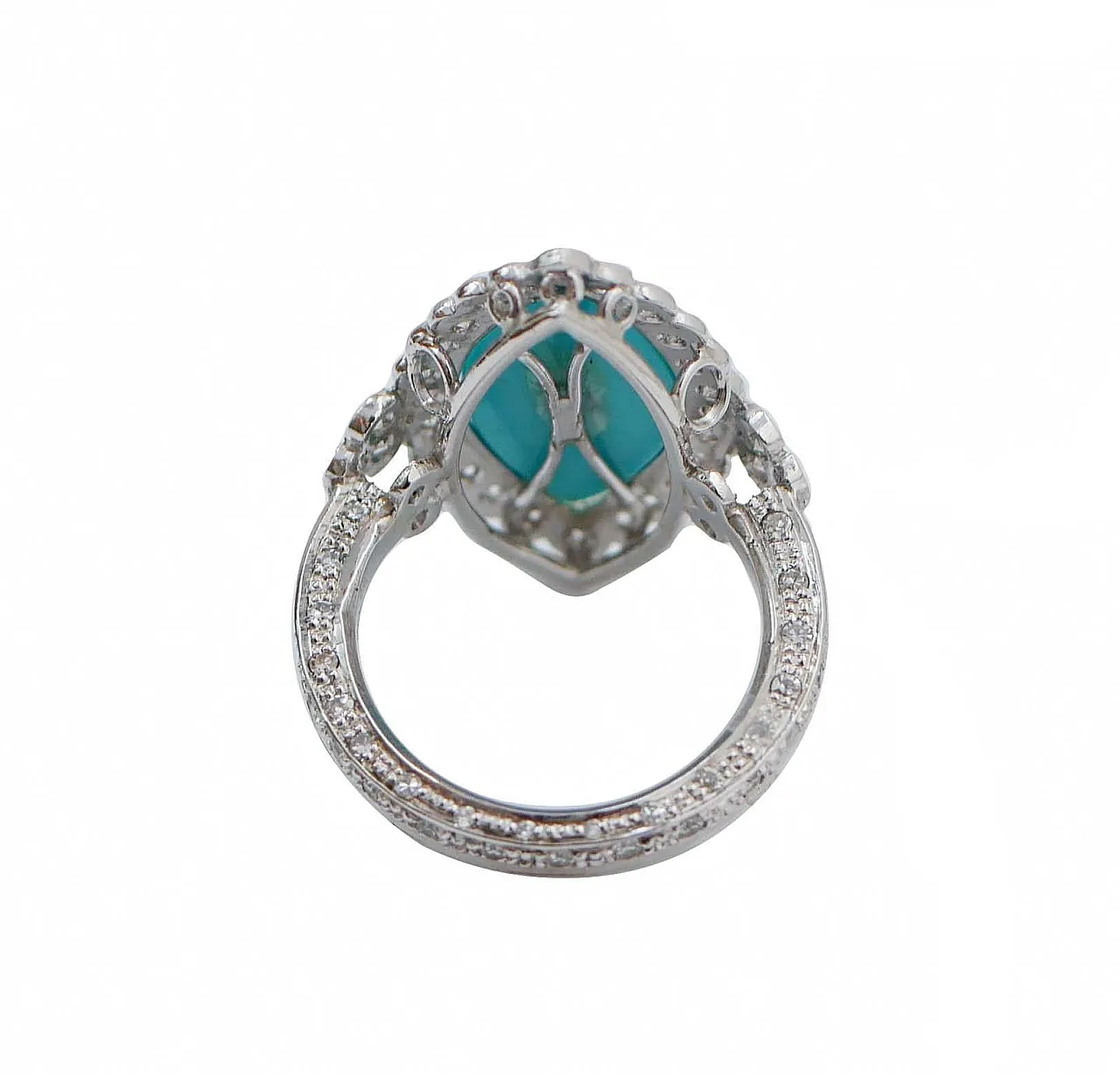 Turquoise, diamonds, platinum retrò ring, 1970s 3