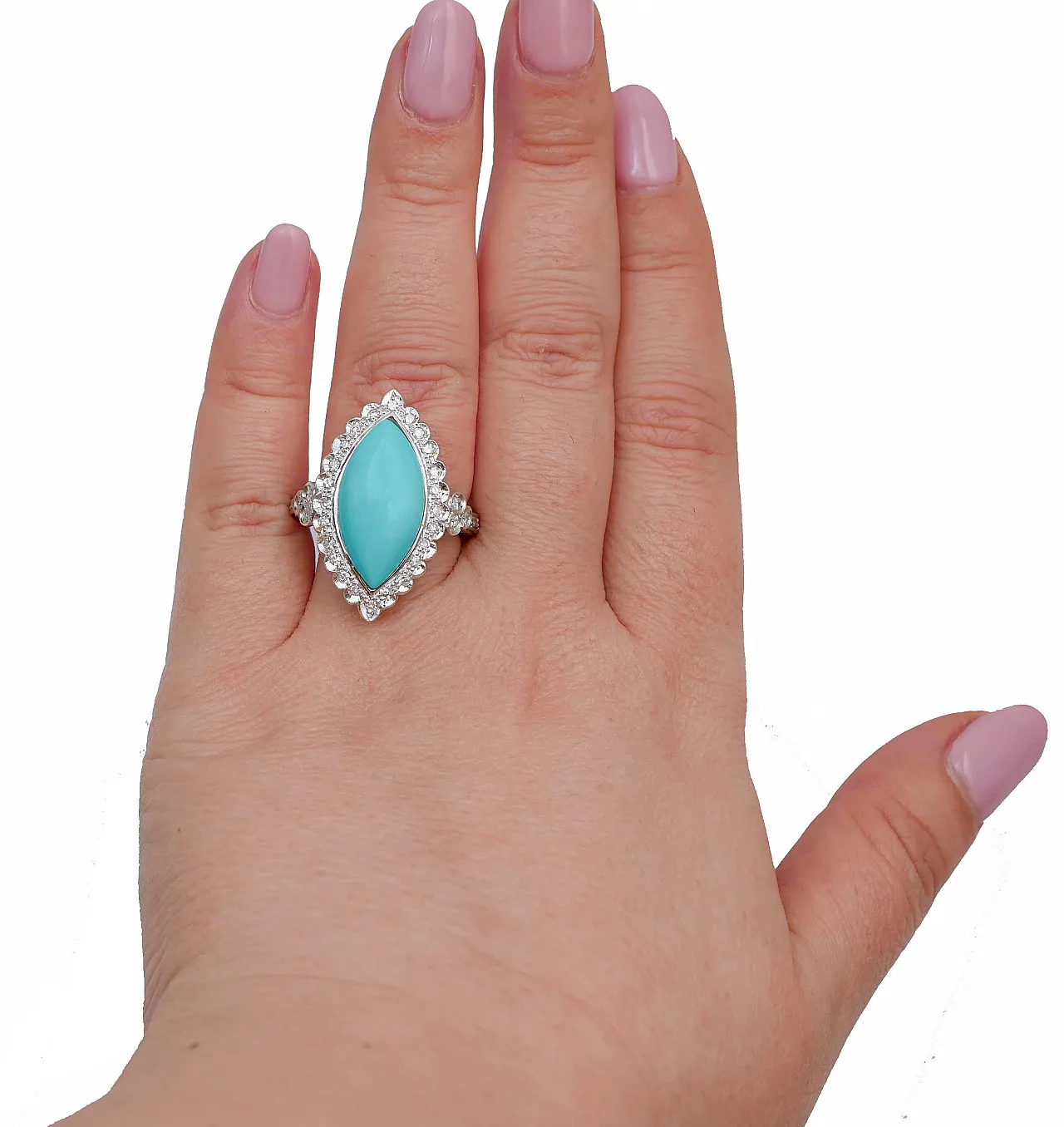 Turquoise, diamonds, platinum retrò ring, 1970s 4
