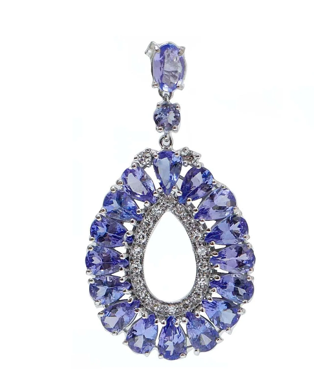Orecchini pendenti in tanzanite, diamanti, oro bianco, anni '60 2