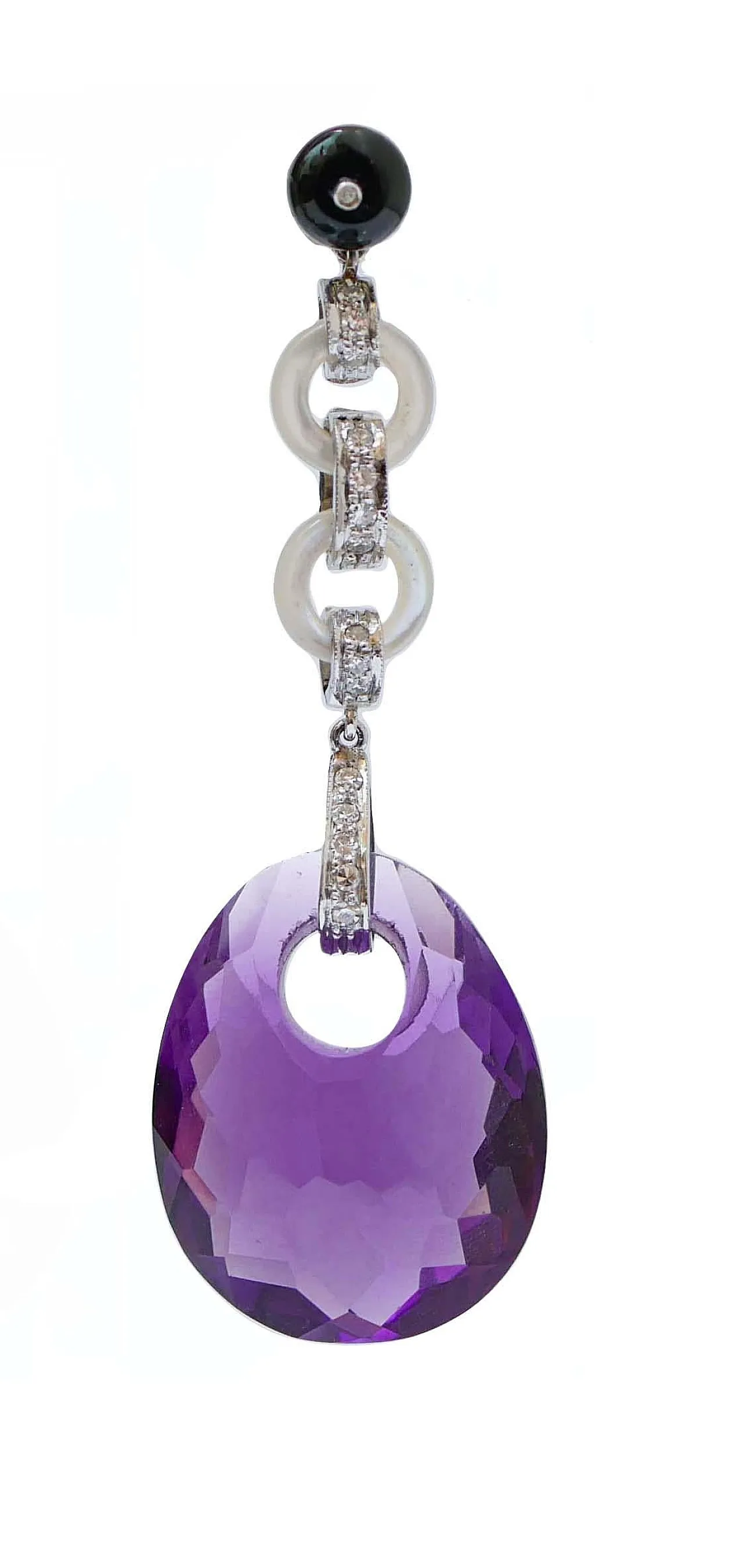 Orecchini di platino con ametiste, pietre, diamanti, onice, anni '70 2