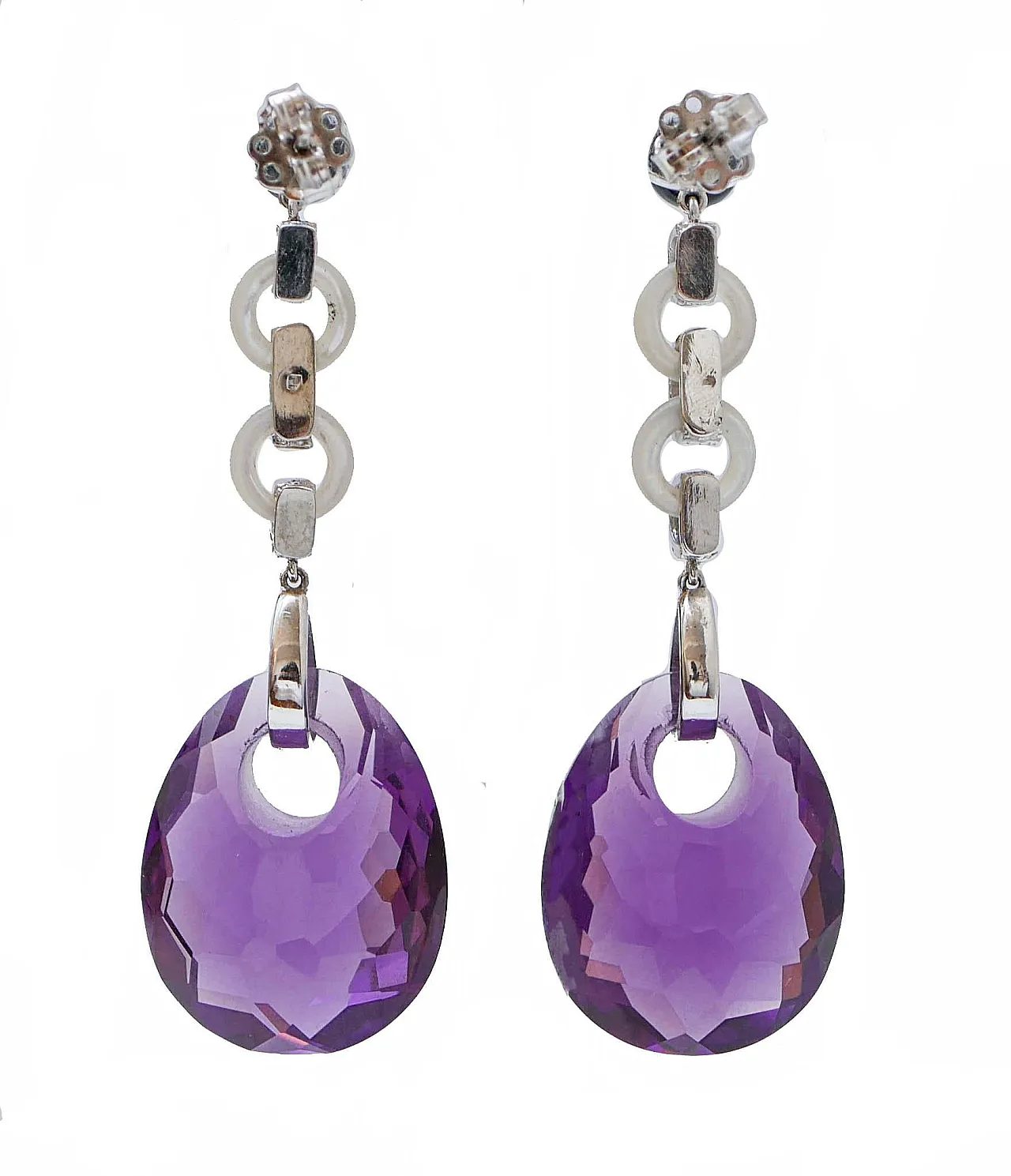Orecchini di platino con ametiste, pietre, diamanti, onice, anni '70 3